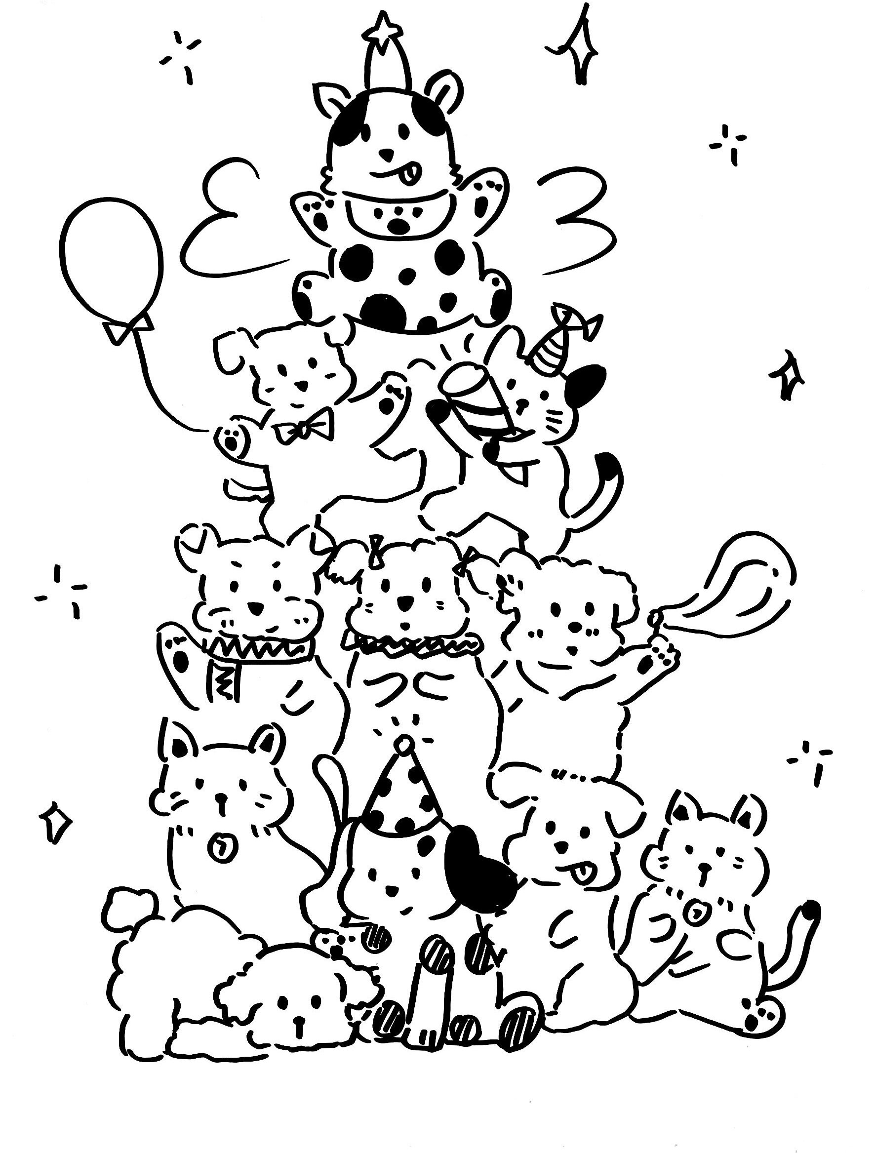 ins简笔画 圣诞小猫小狗派对