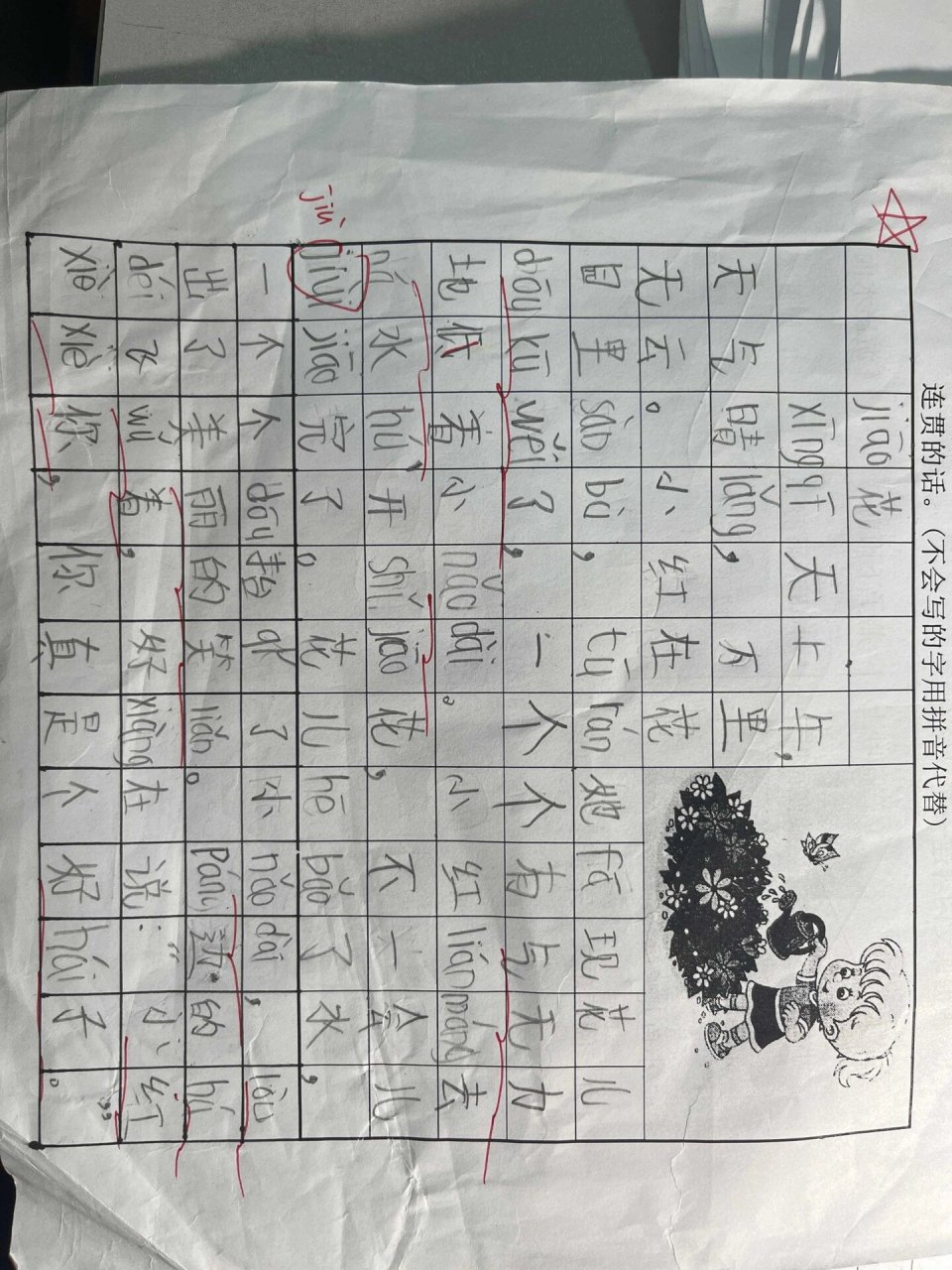 一年级看图写话-浇花 思路及例文 这篇写话指导如下,孩子们可以按照