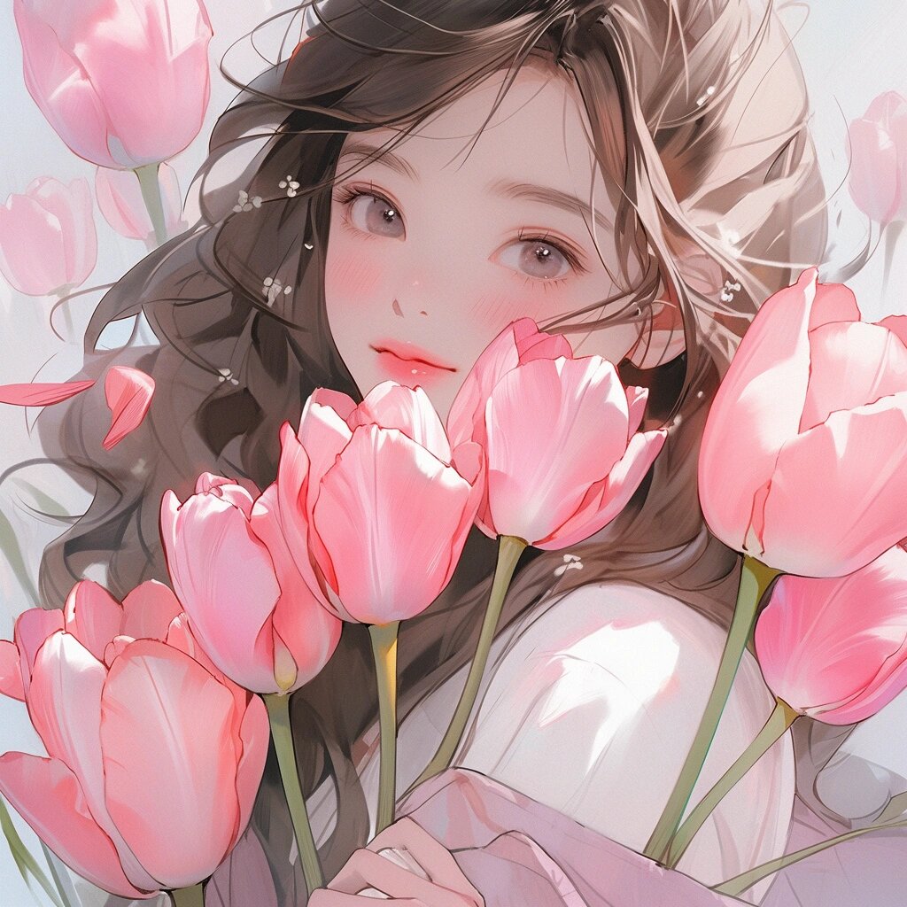 一眼便爱住的 捧花女生头像