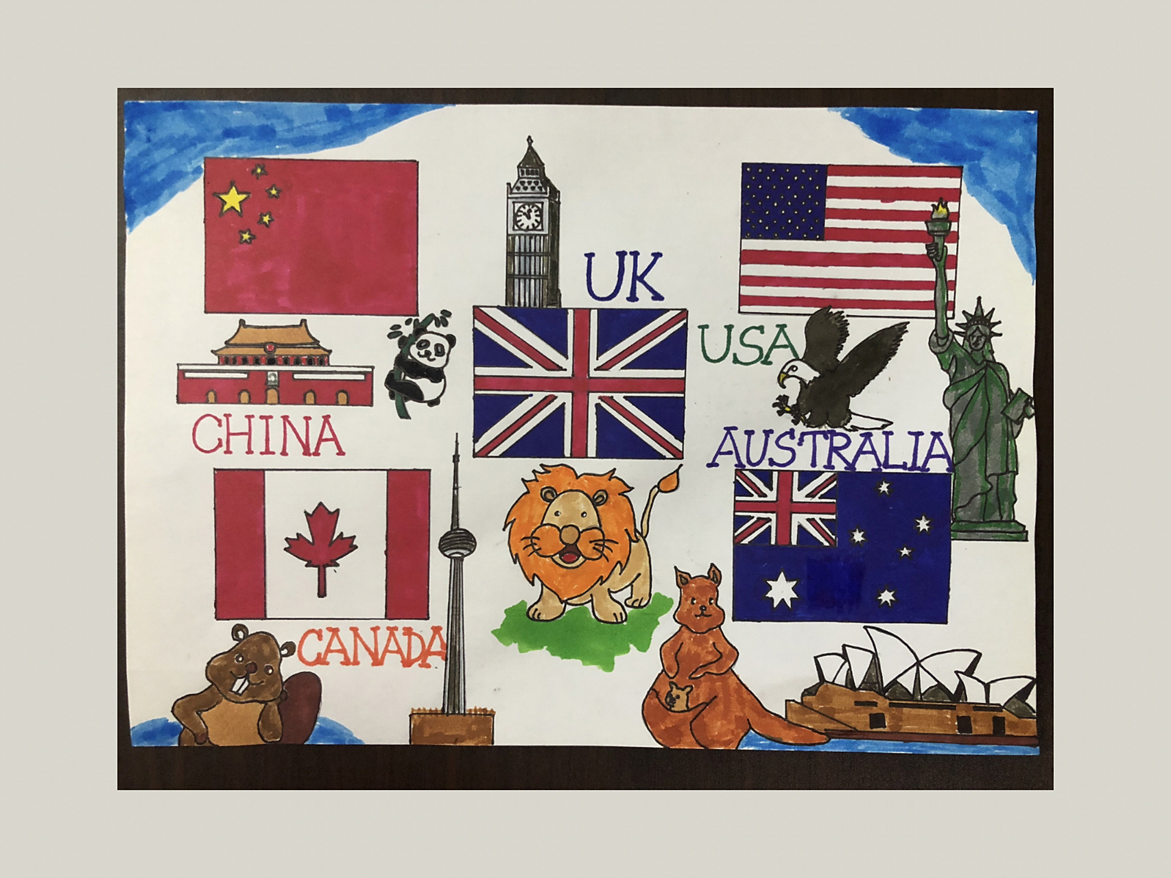 【英语手抄报】之各国国旗名建筑及代表动物 大早来更新 昨晚完成的