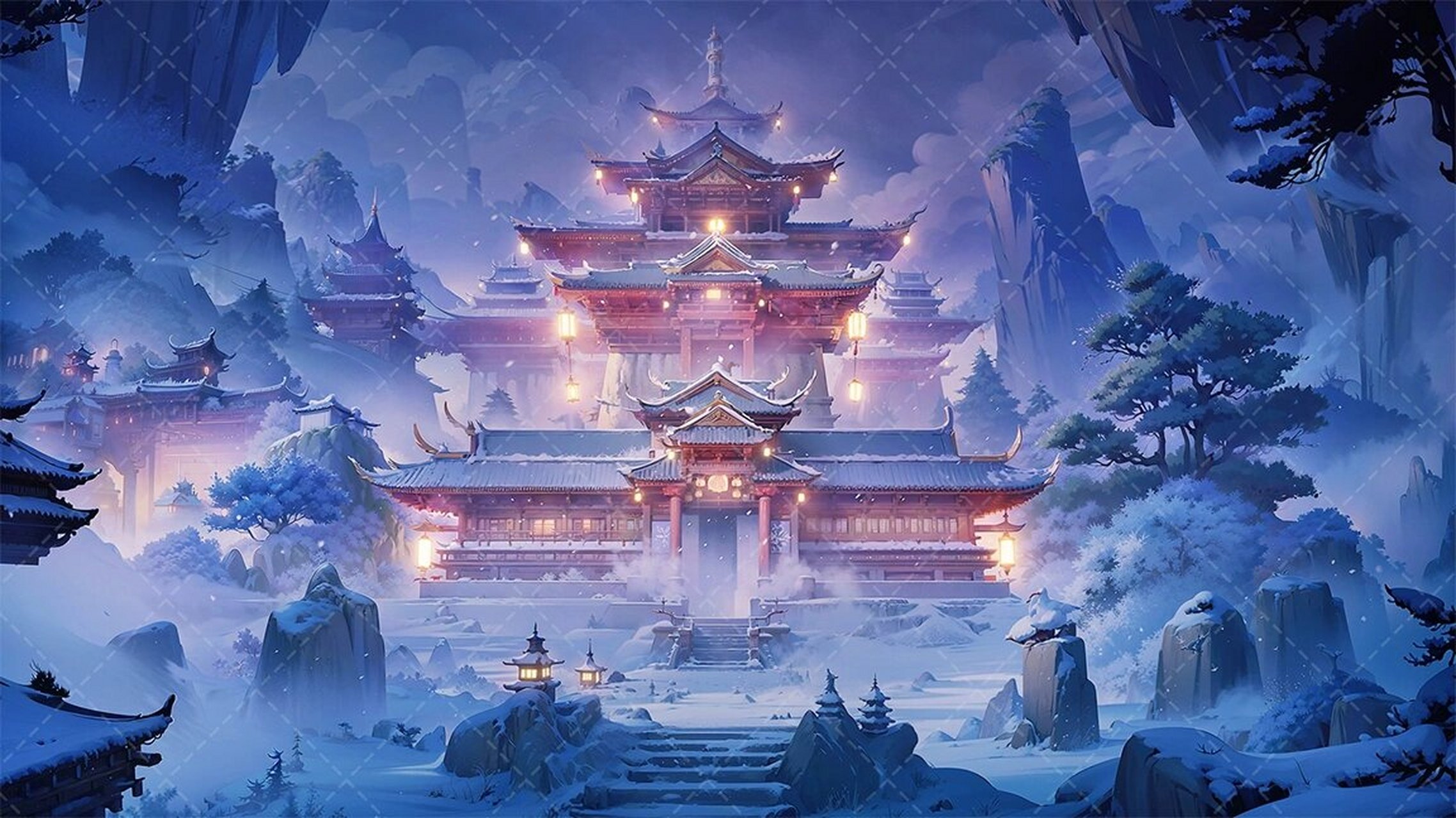 绘梦工坊丨ai仙侠古风背景《神霄宫》下 《神霄宫》 寒酥缭绕掩玄天