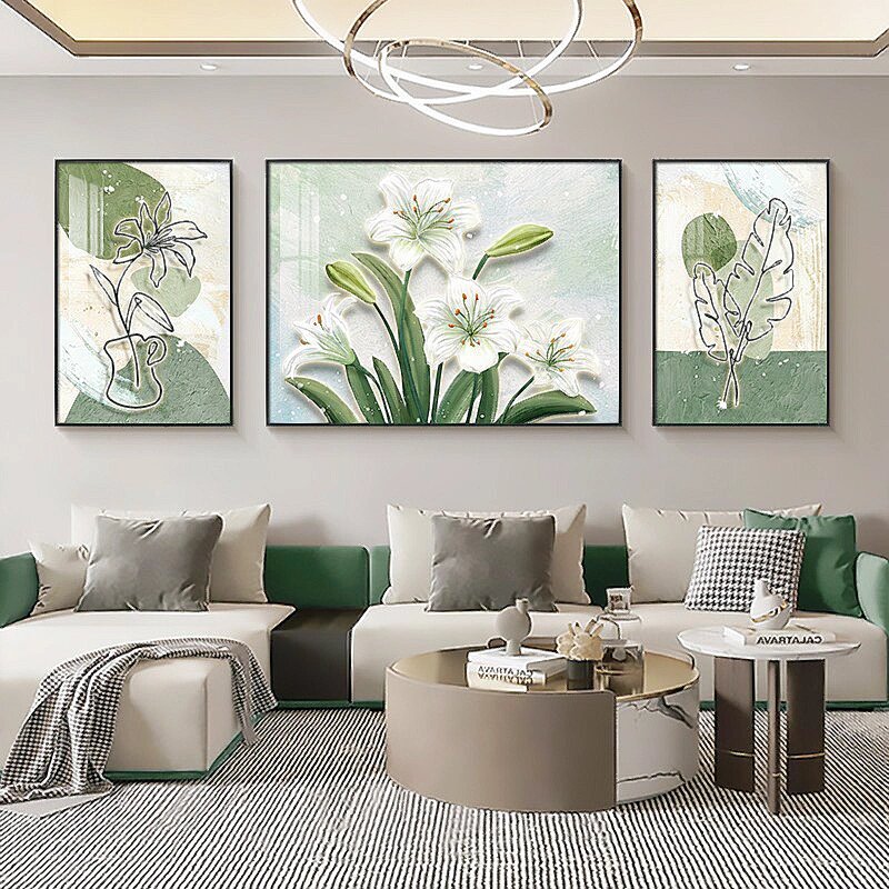 奶油风现代简约绿植花卉客厅沙发背景墙挂画
