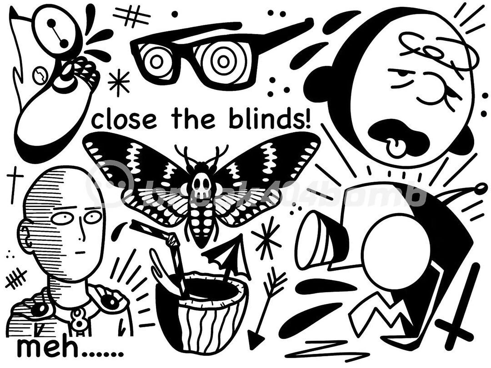 黑色线条纹身blackwork纹身手稿卡通线稿 #杭州纹身# #纹身# #纹身