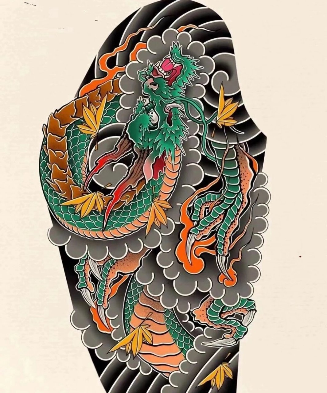 盘龙腿 花腿花臂龙手稿