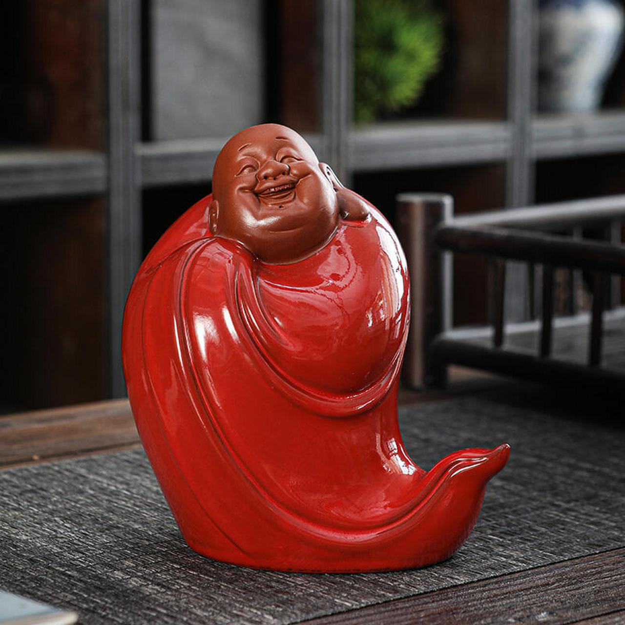 新品上新,紫砂弥勒笑佛.红衣弥勒佛.经典桌面茶玩茶宠.