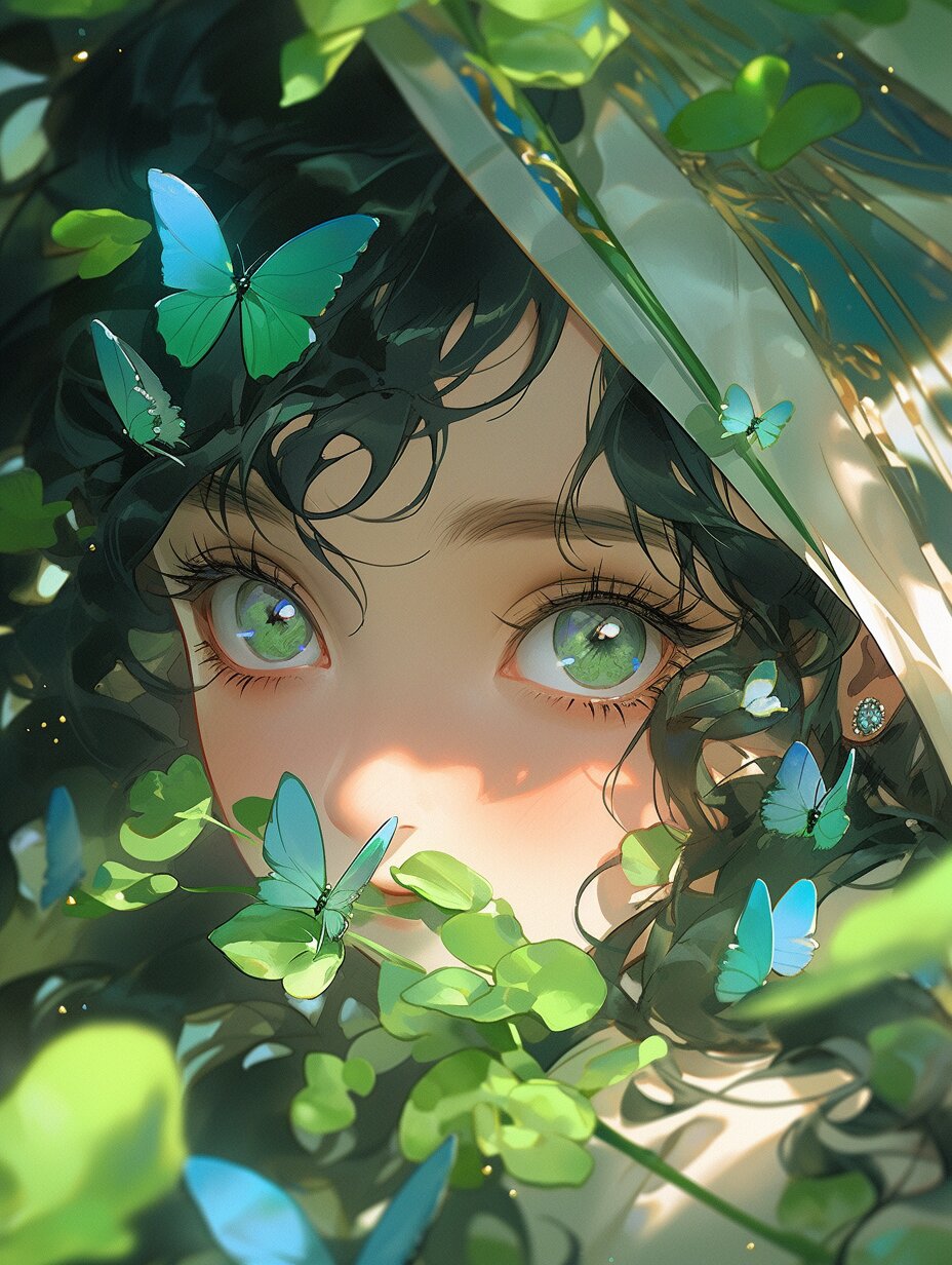 忧郁的情绪 女生头像 关键词:幻想小说封面,以克里斯骑士的风格,蝴蝶