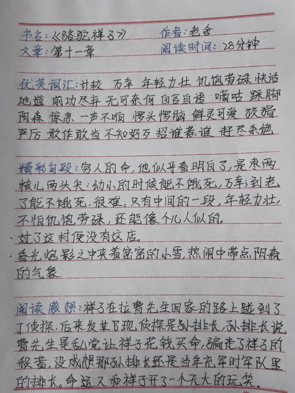 《骆驼祥子》读书笔记11～15篇