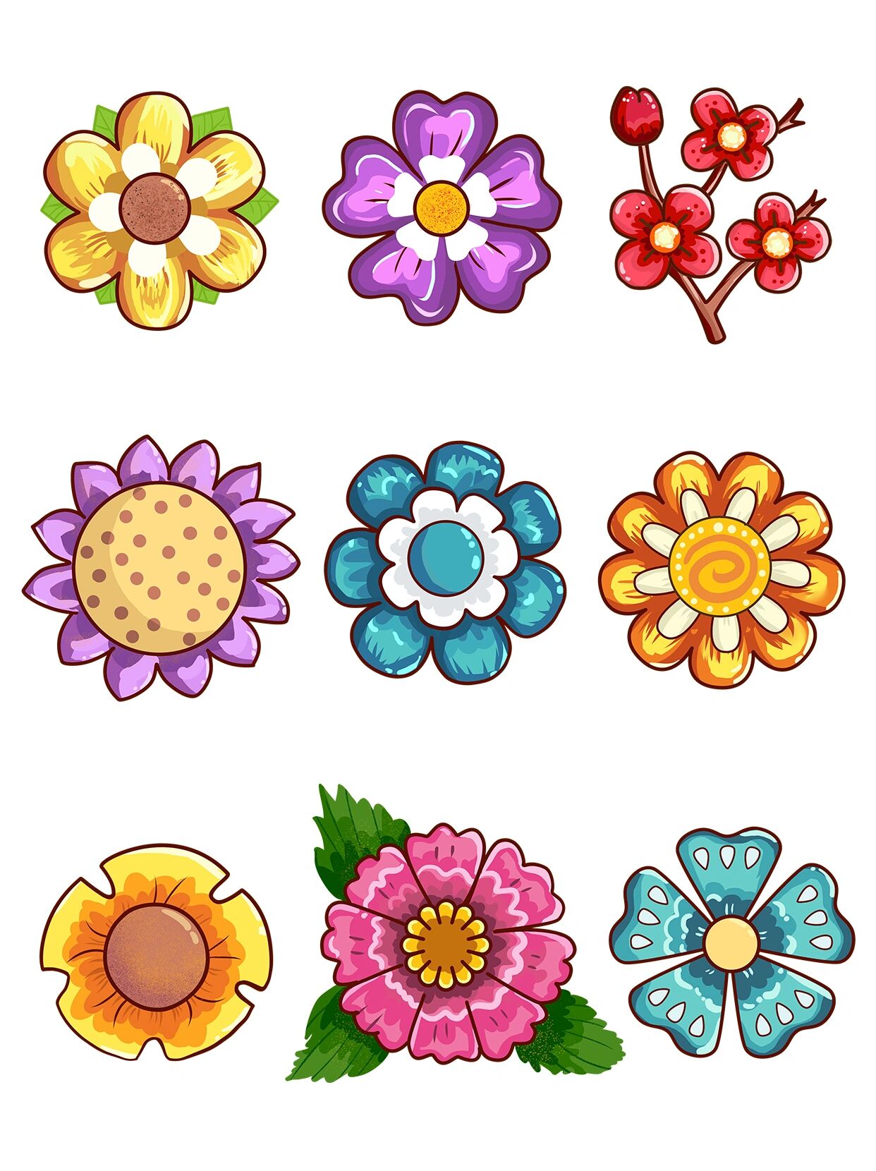 卡通简笔画花朵植物🌺免扣素材分享