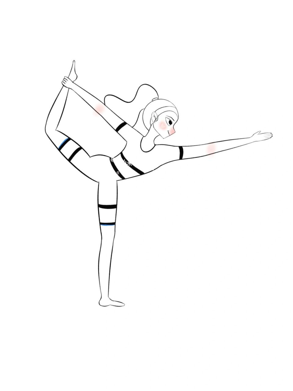 瑜伽插画|瑜伽体式精讲笔记(舞王式)舞蹈式 口令:山式准备,屈右膝