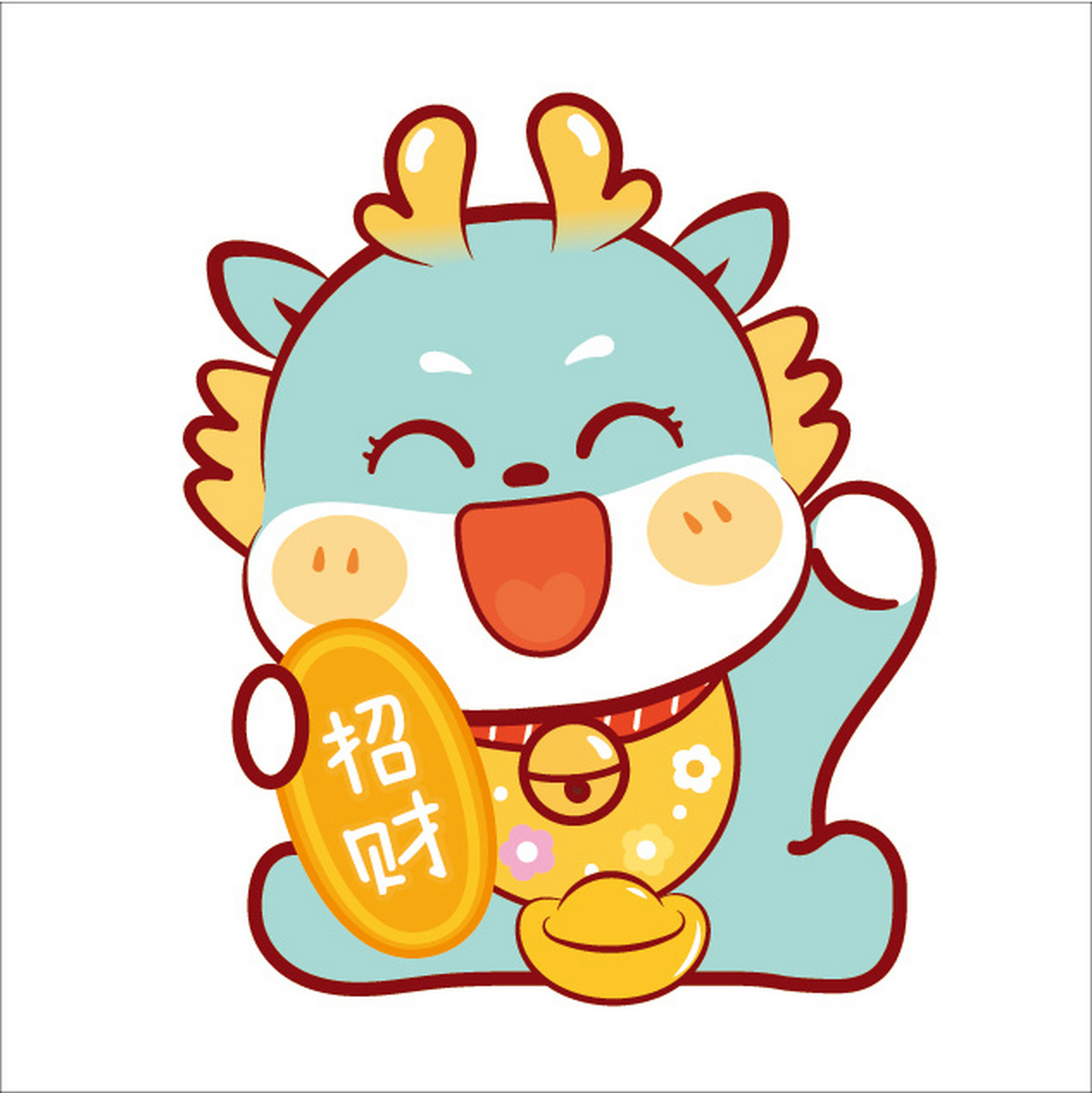 小飞龙ip卡通形象插画表情包招财进宝接好运 小飞龙ip卡通形象,治愈系