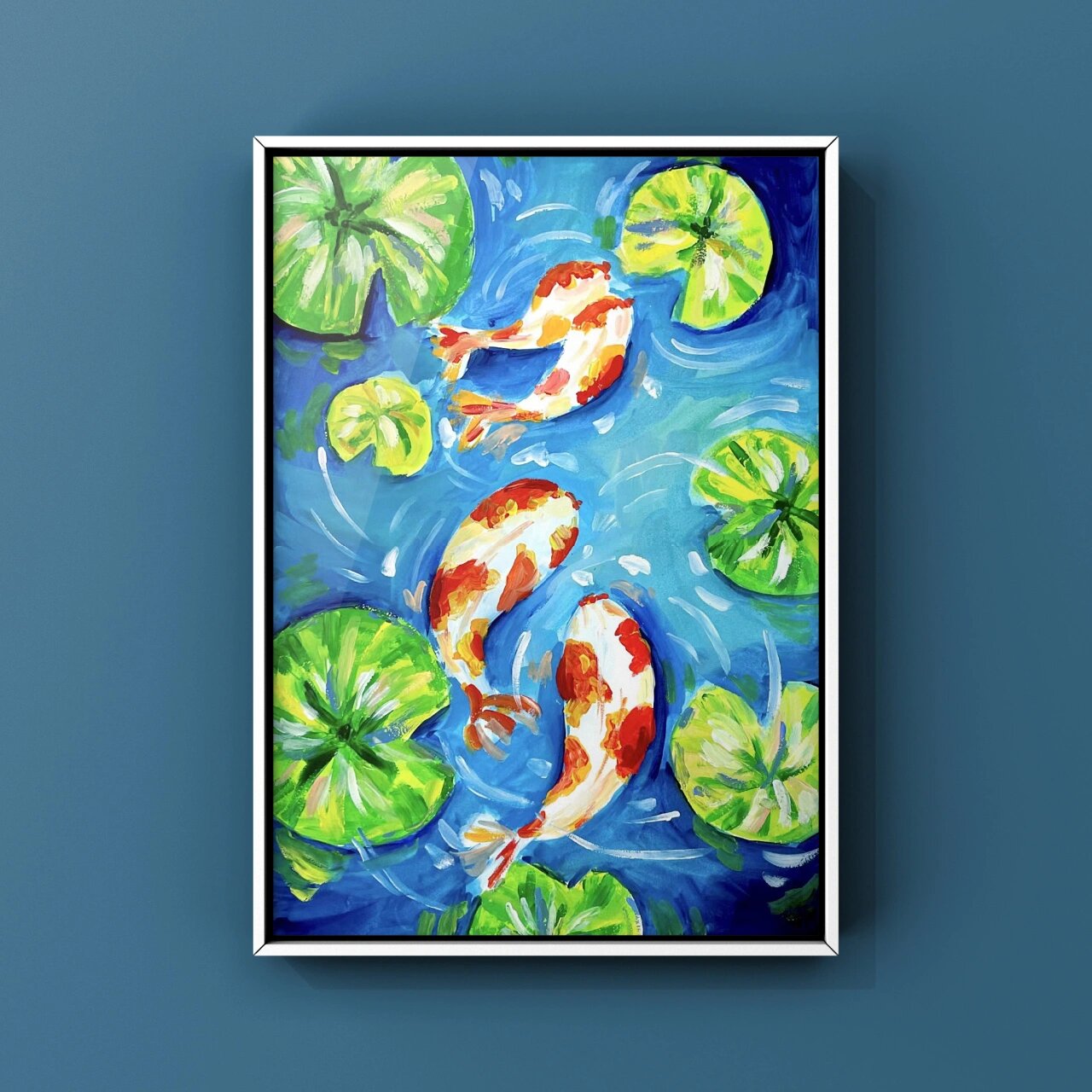 《鱼戏莲叶》水粉作品