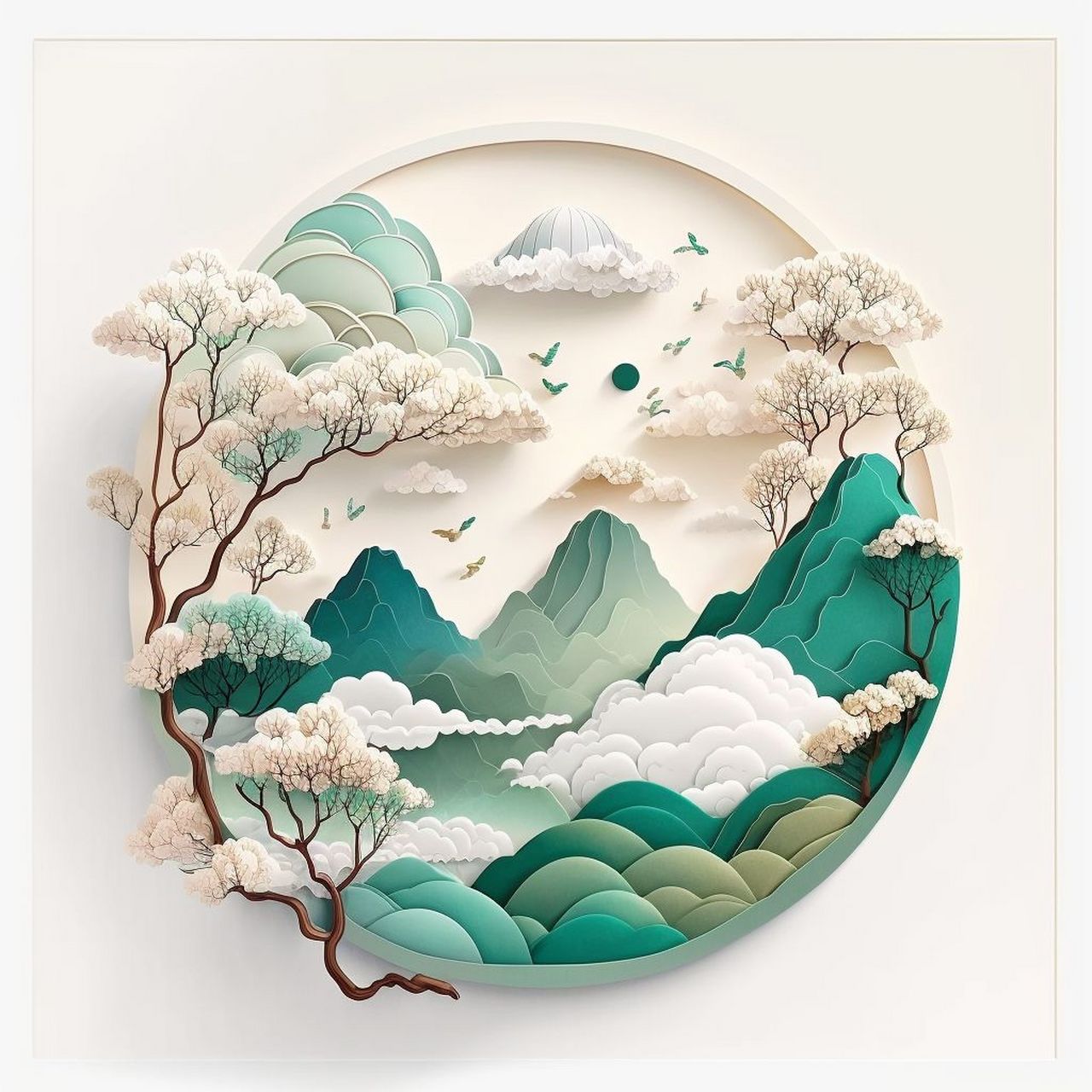 ai绘制国风3d立体山水插画(含关键词) 这套配色我好喜欢,再来一套山水