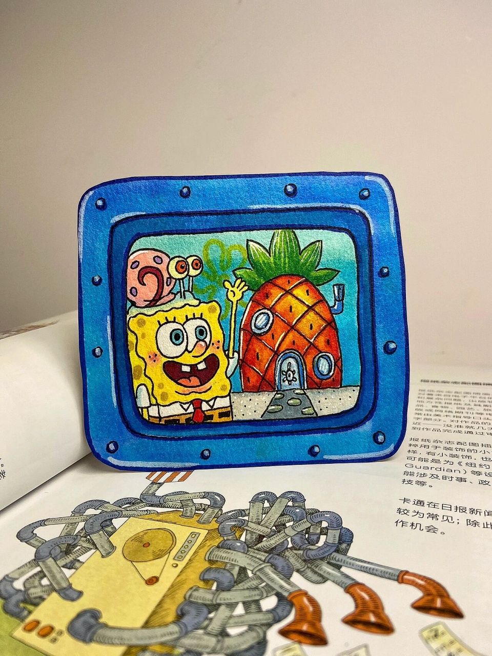 海绵宝宝窗户书签92 快来一起画海绵宝宝窗户书签吧