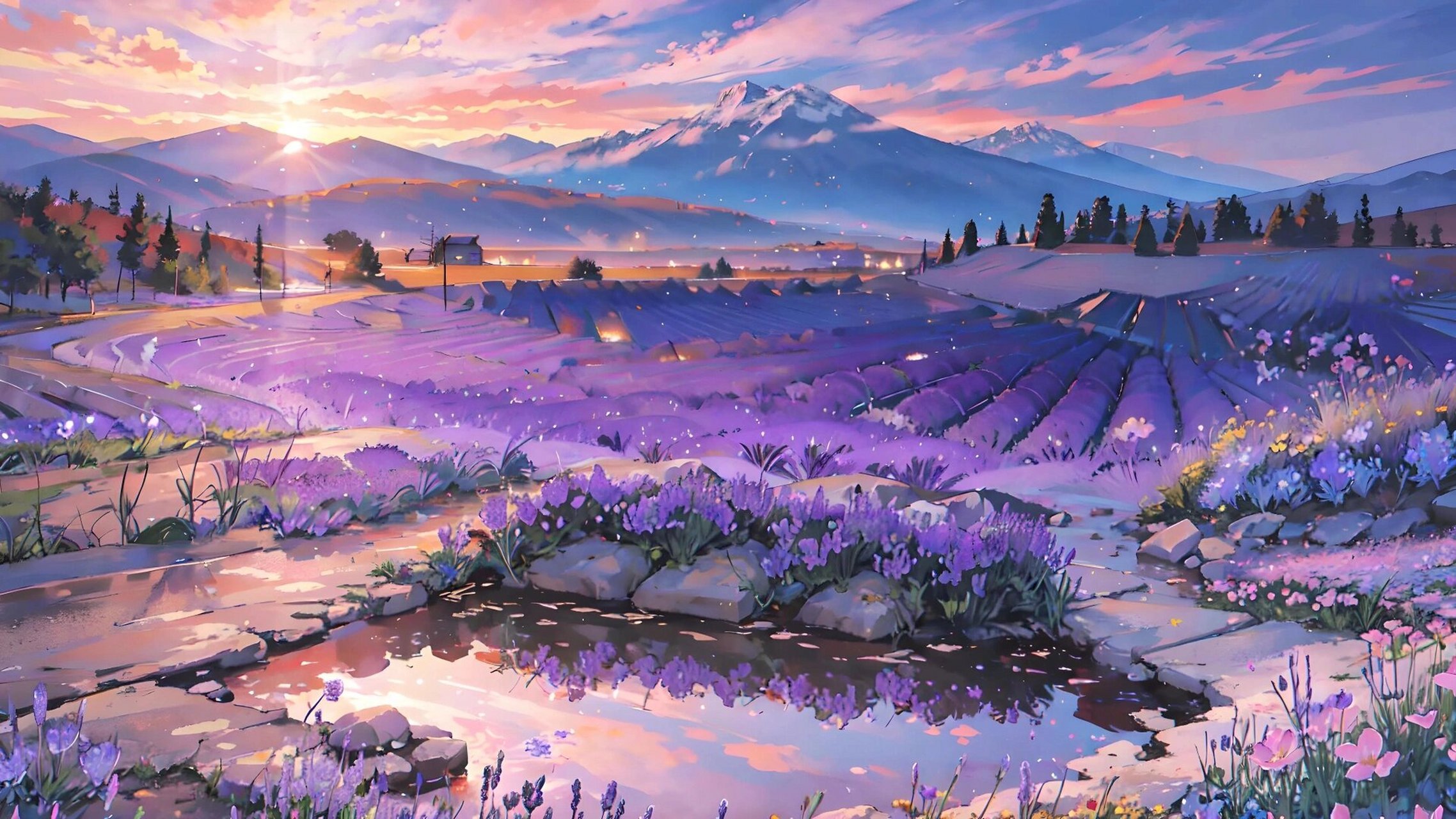 紫色花海,治愈系风景横版 有一种薰衣草的秘密沉溺在迷迭香的回忆里