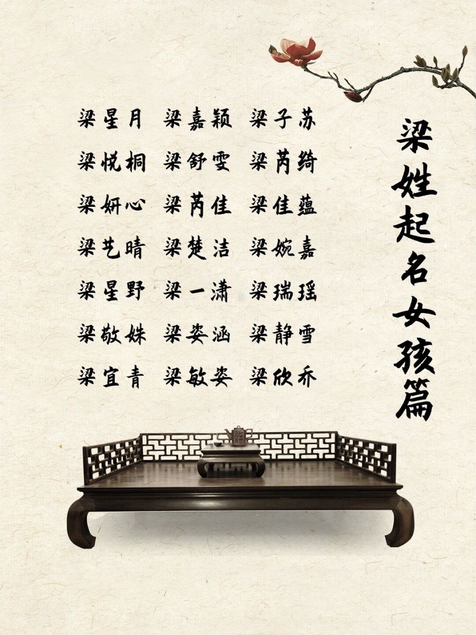 梁姓女宝宝起名 梁姓起名方案,仅供参考.