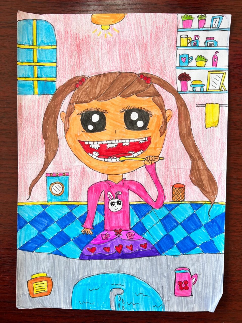 二年级上册人美版美术《刷牙》第十三课儿童画 学生们的作品太可爱啦