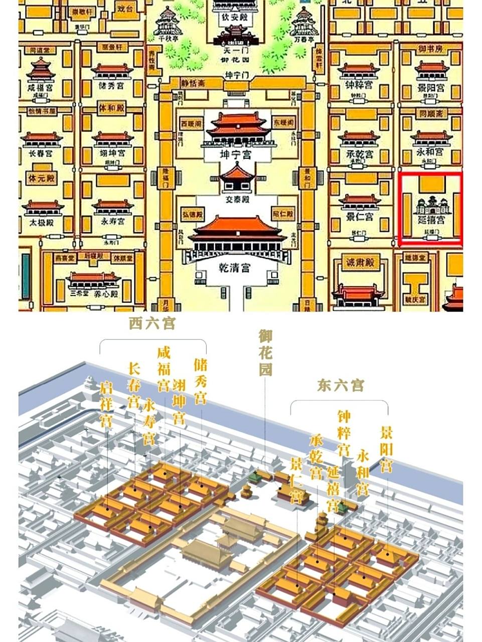 故宫知识|紫禁城里的东六宫和西六宫 9595紫禁城的内庭后三宫位于