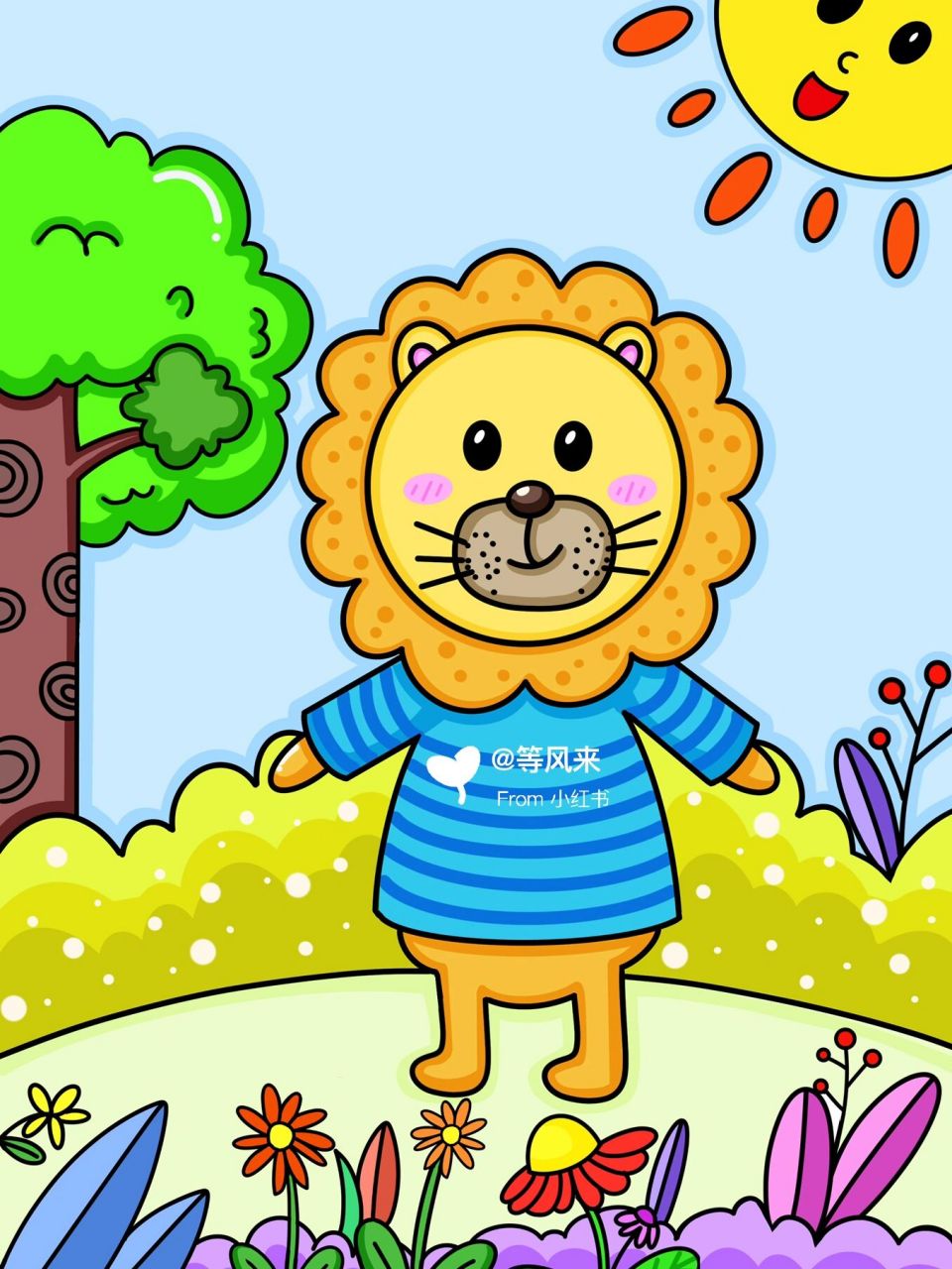可爱的小狮子0315 儿童画 创意画 简笔画 #创意美术儿童画# #儿童