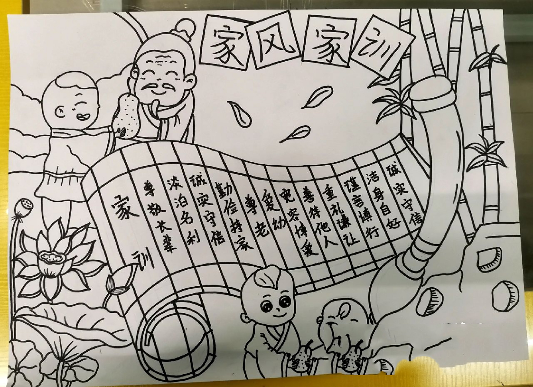 儿童创意主题画家风家训,优良家风绘画