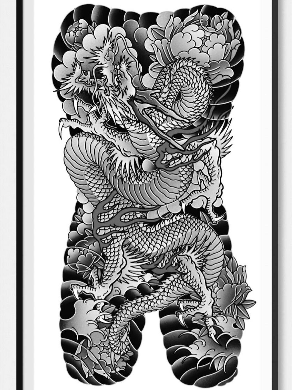 老传统满背龙手稿➕线条➕黑灰         满背龙