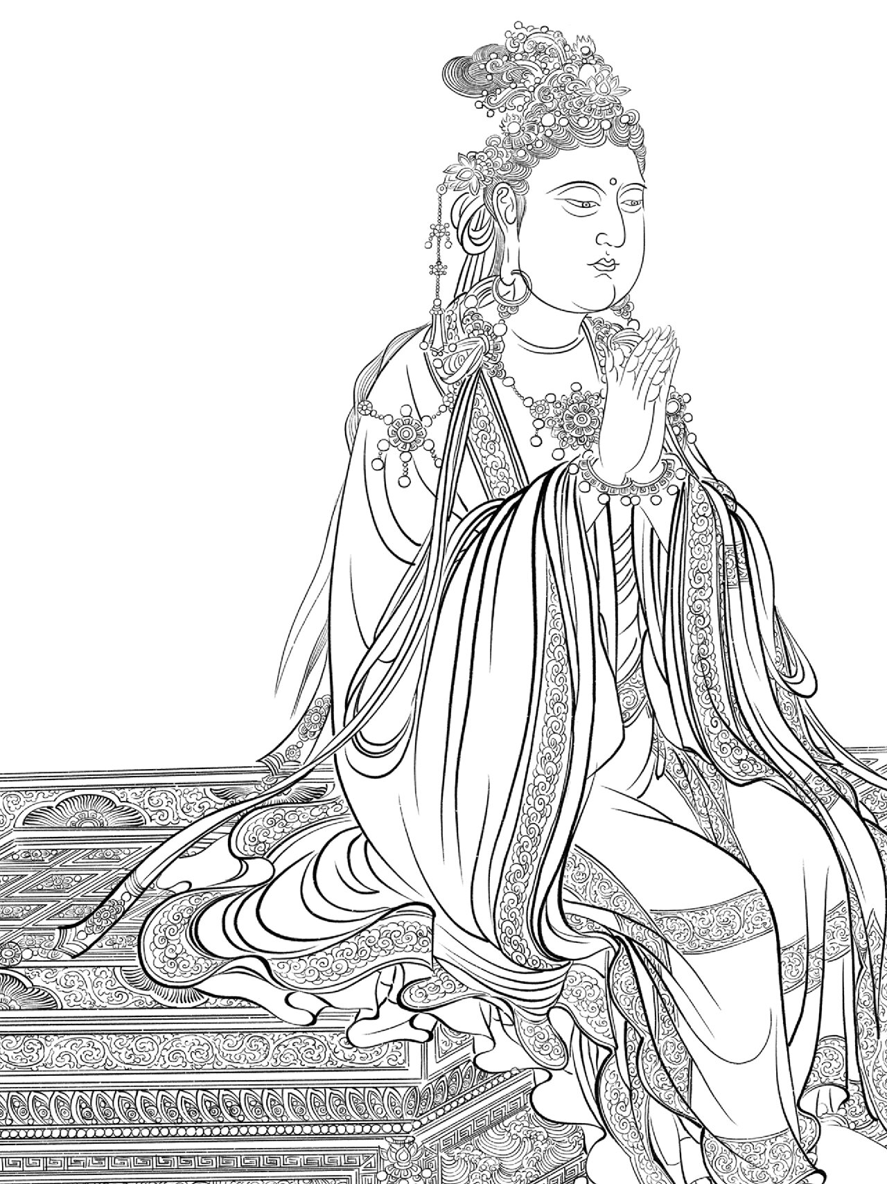 历时一个多月的维摩演教图白描线稿完工