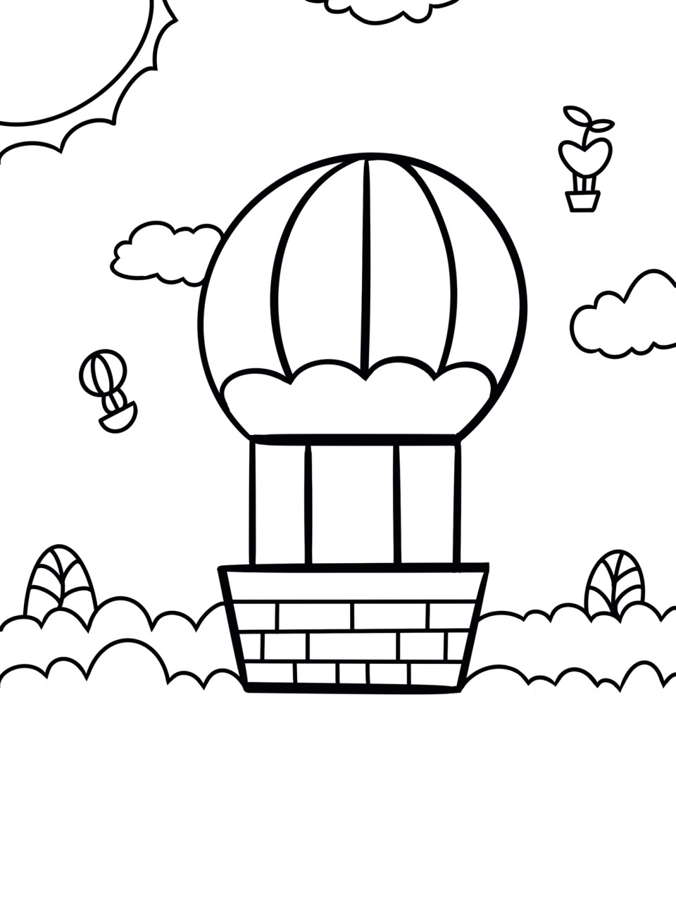热气球儿童创意画 简单 好看 带线稿 