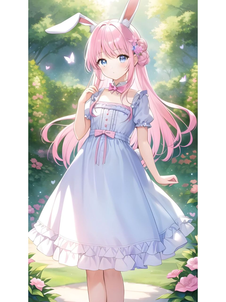 花园甜蜜兔耳长裙女孩,动漫二次元绘画人物
