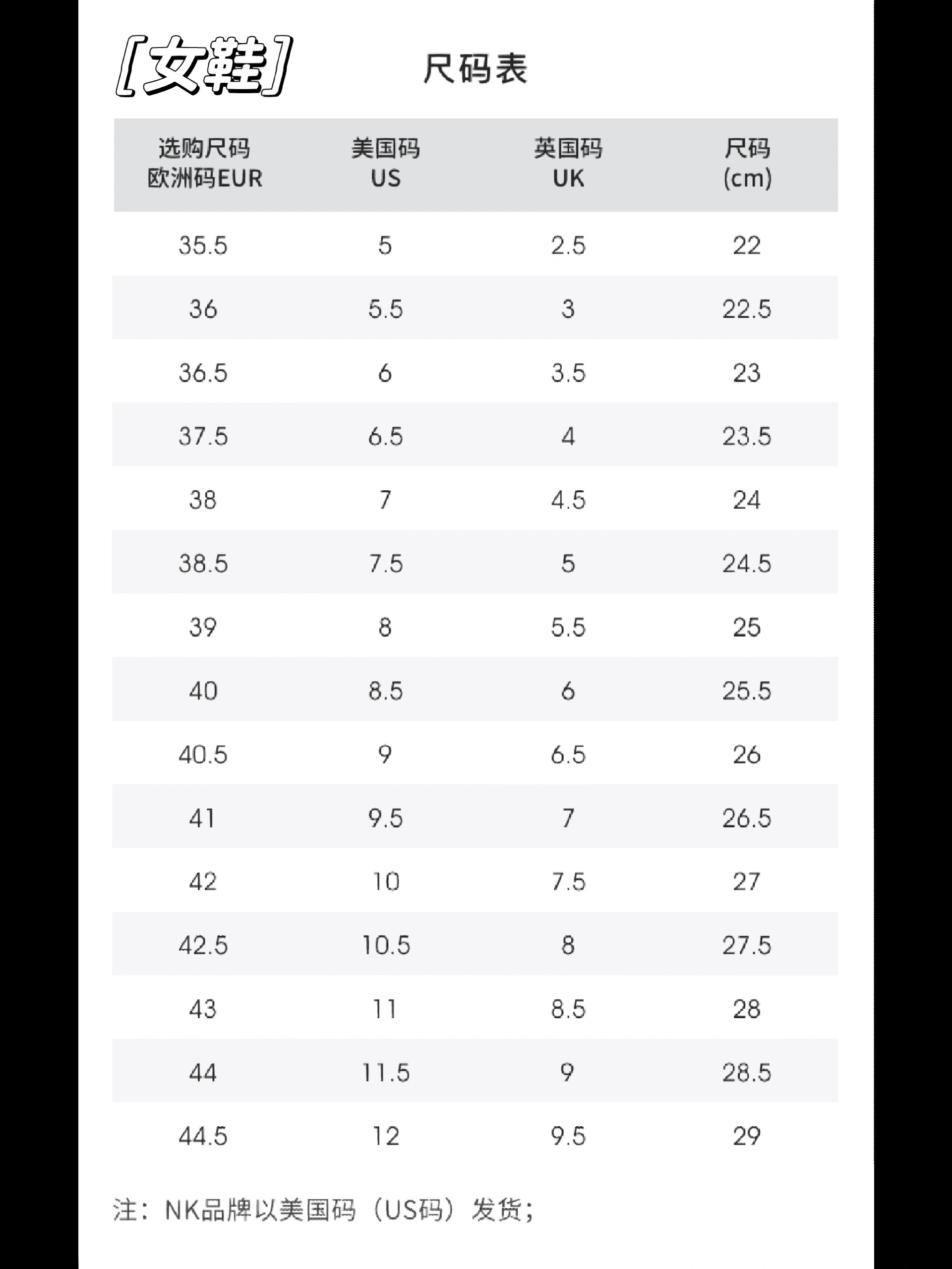 耐克鞋码数对照表男图片