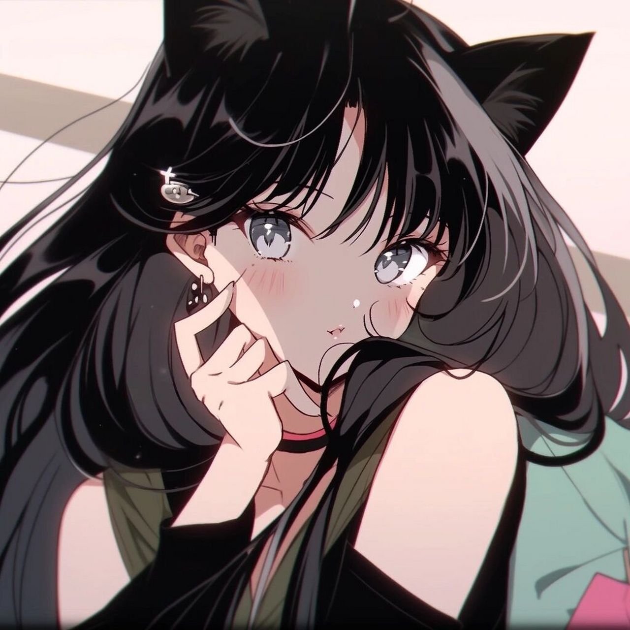 midjourney|旧漫头像-复古蒸汽波-甜酷猫女