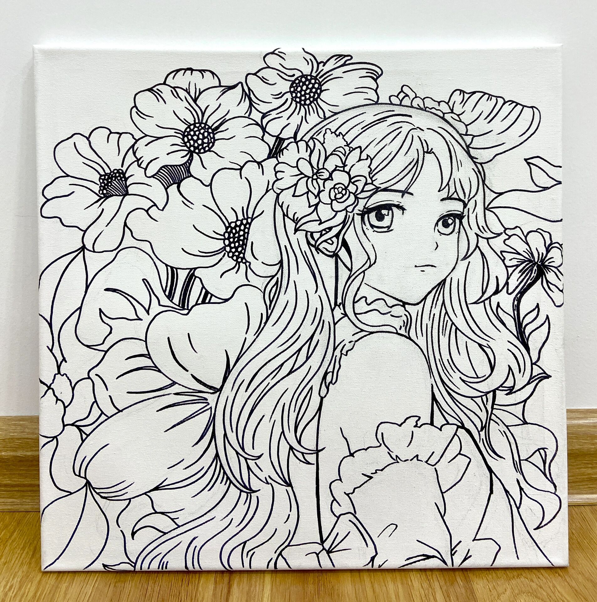 黑白线描——漫画少女