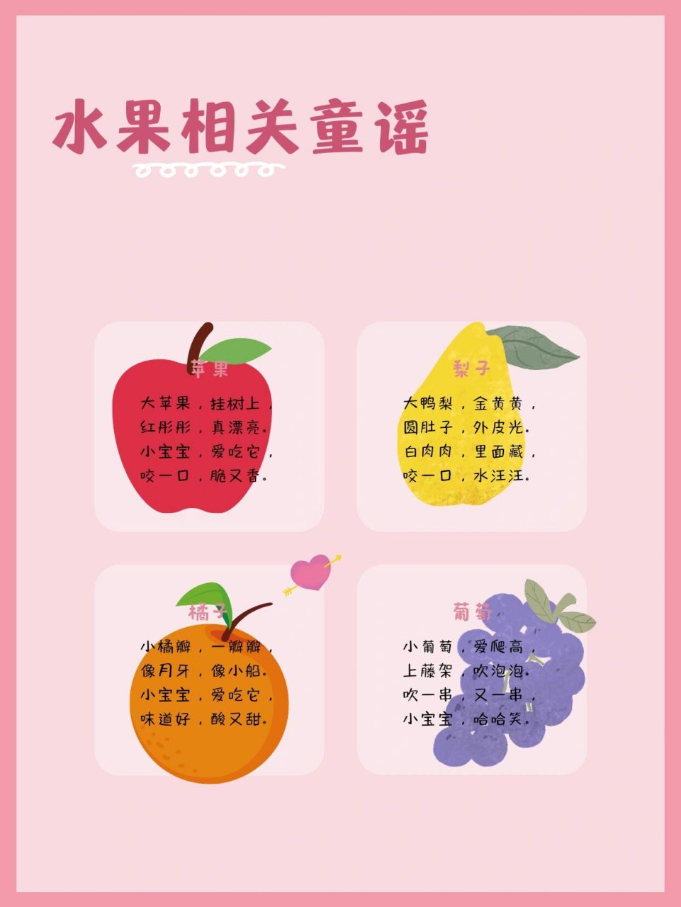 最全水果童谣(中) 儿歌虽短短几行字,浅浅白白,却浓缩了儿童化语言的