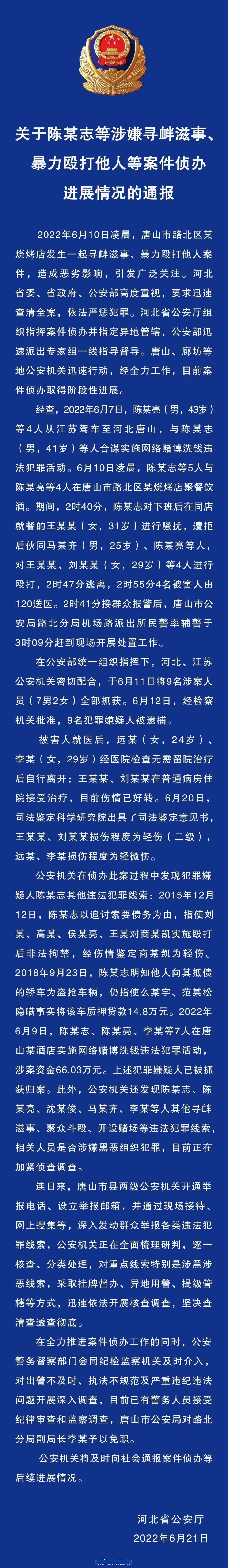 唐山案件案情通報:經河北省紀委監委指定管轄,唐山市路北區政府黨組