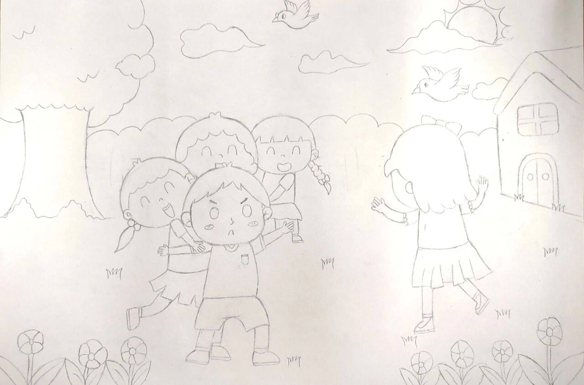 《老鹰捉小鸡》儿童画