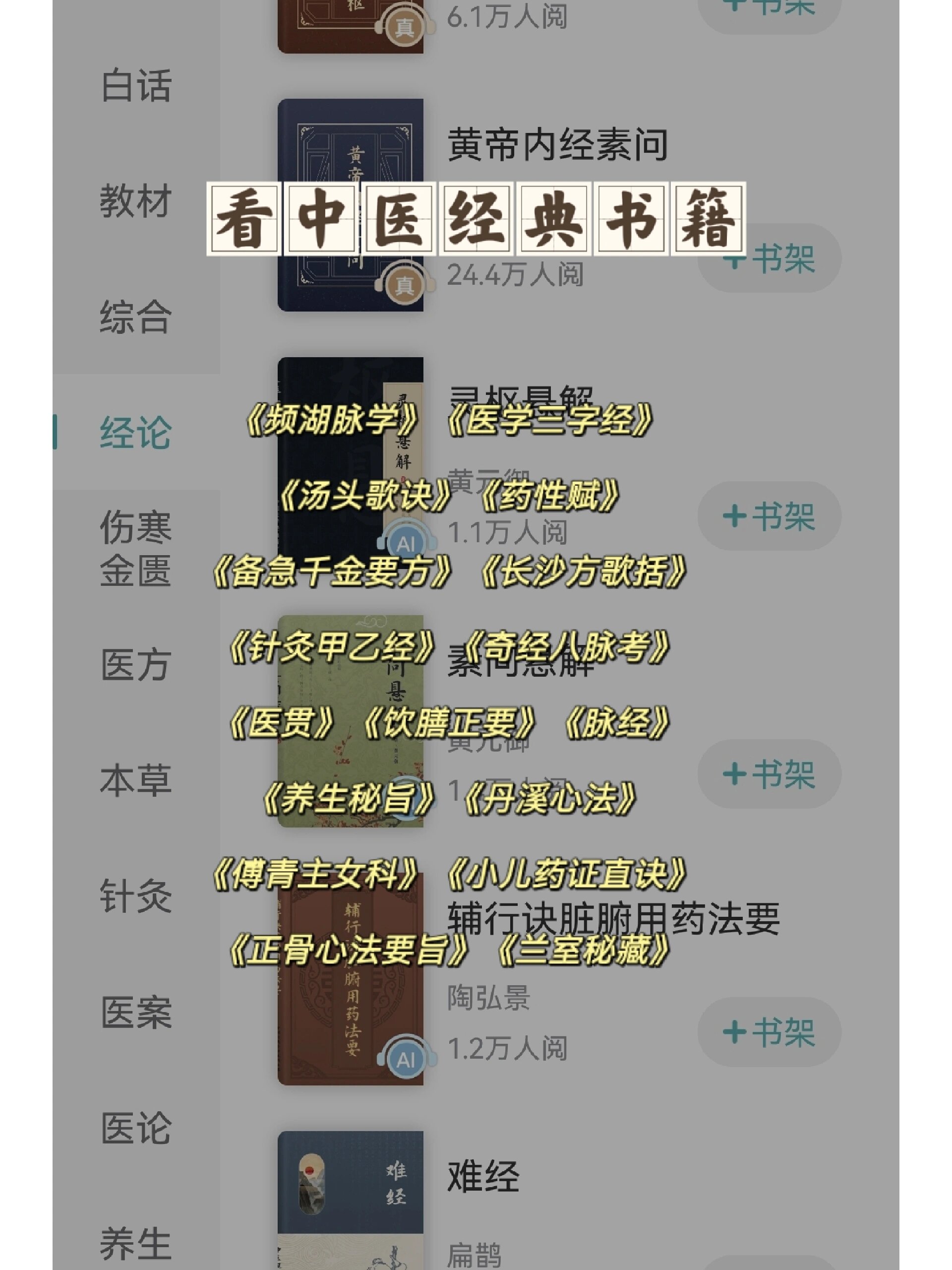 刘渡舟《伤寒论》 曲黎敏,王洪图《黄帝内经》 胡希恕《金匮要略》
