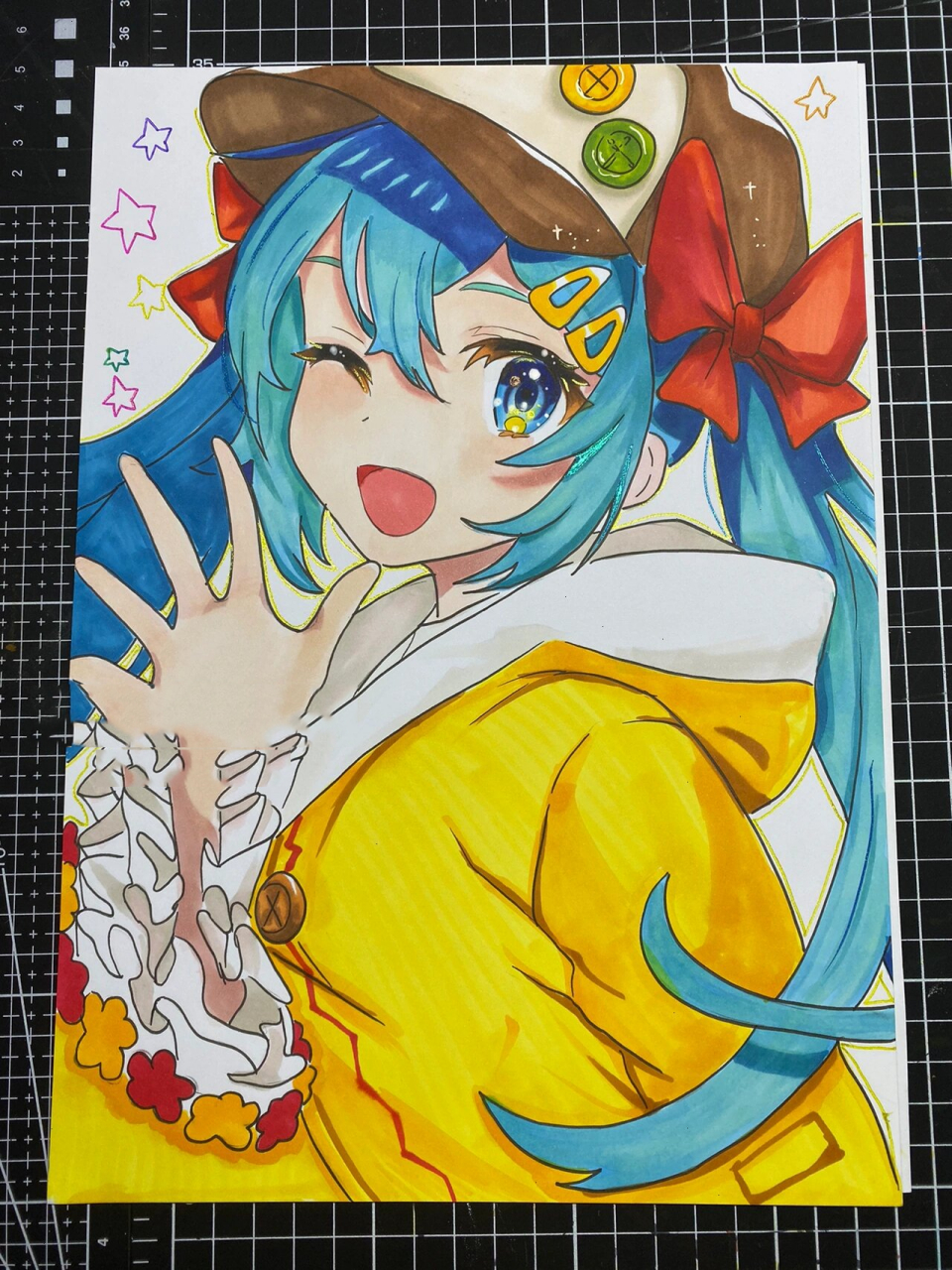 马克笔动漫女孩,初音未来.