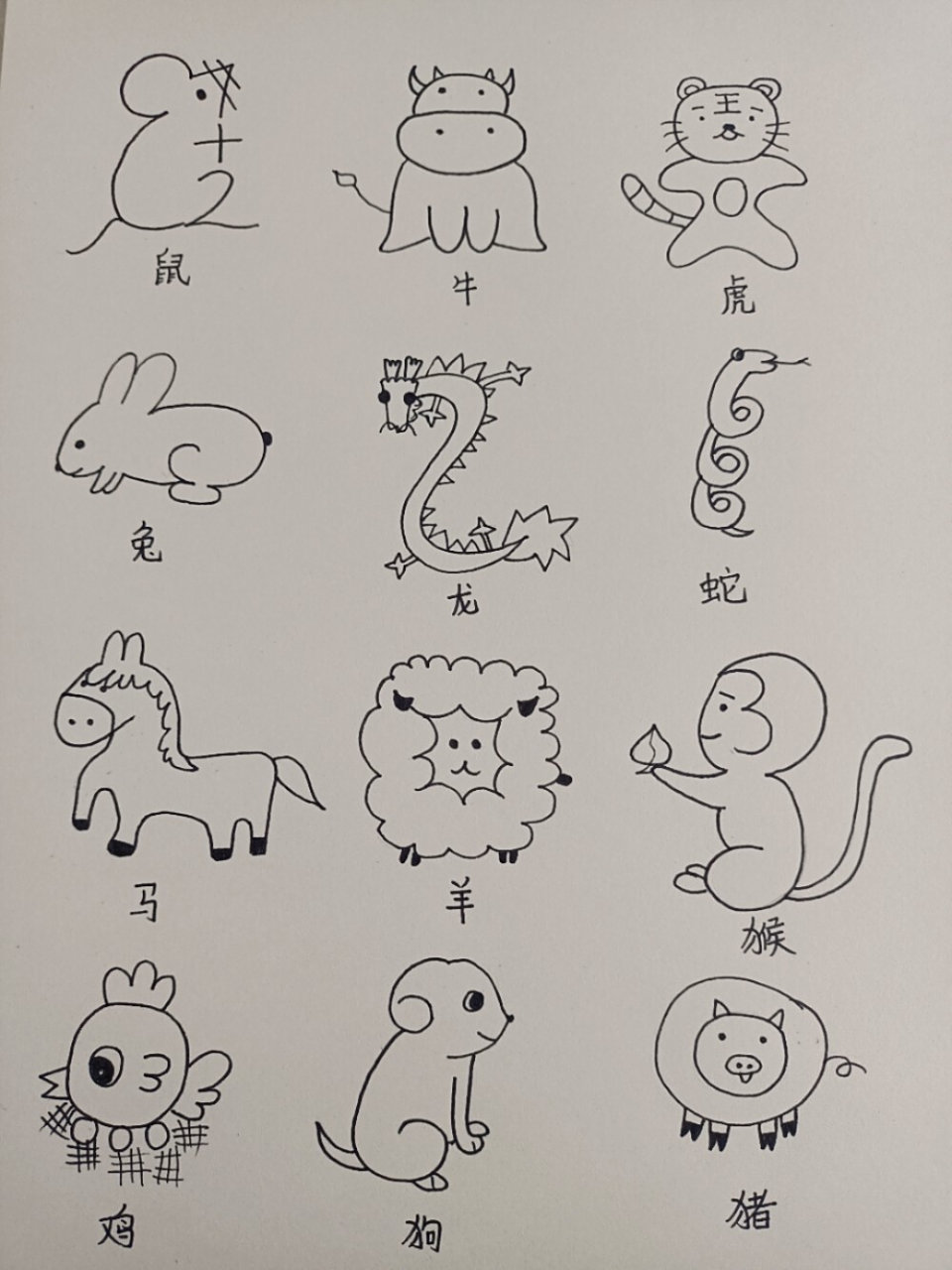 十二生肖简笔画 超级简单的十二生肖简笔画