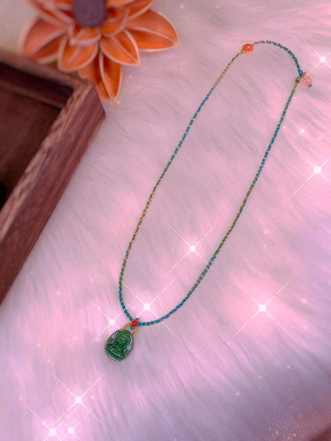 星光璀璨下的绿松石宝宝佛锁骨链 00原创61菜籽绿宝宝佛吊坠锁骨