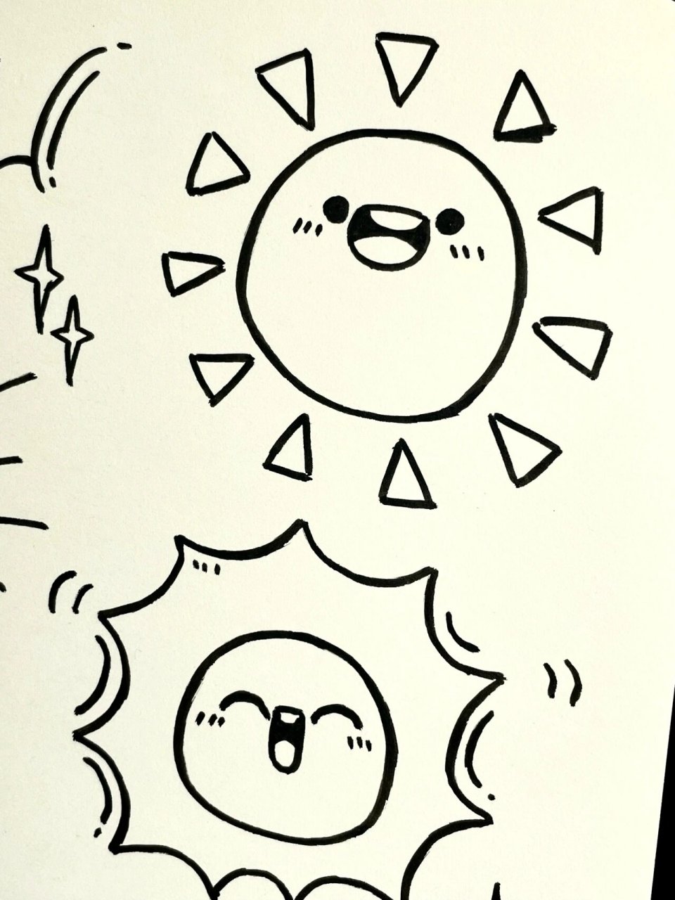 77/100简笔画|可爱的太阳98小表情手帐素材 96打卡一张小太阳素材