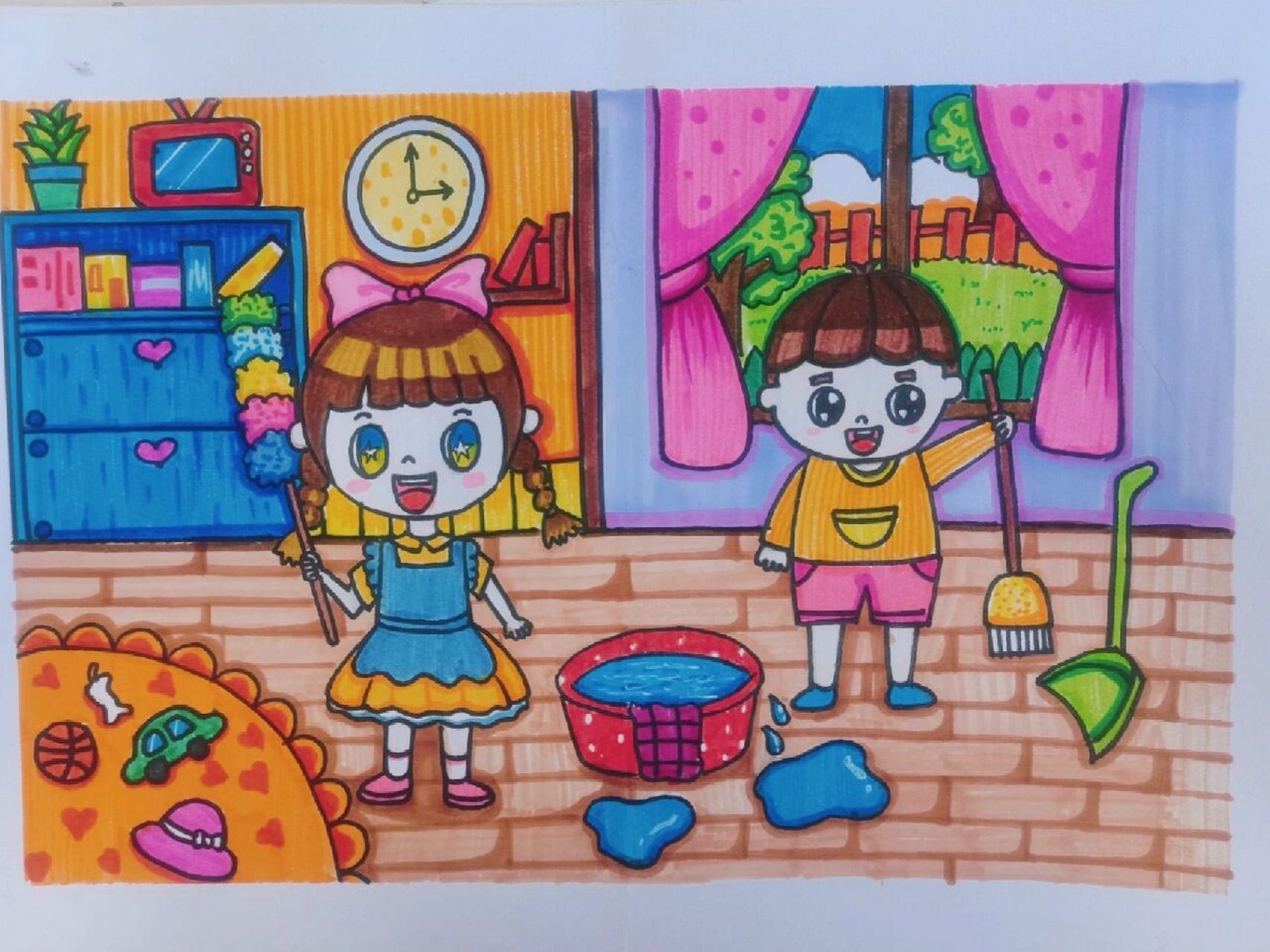 打扫卫生儿童画