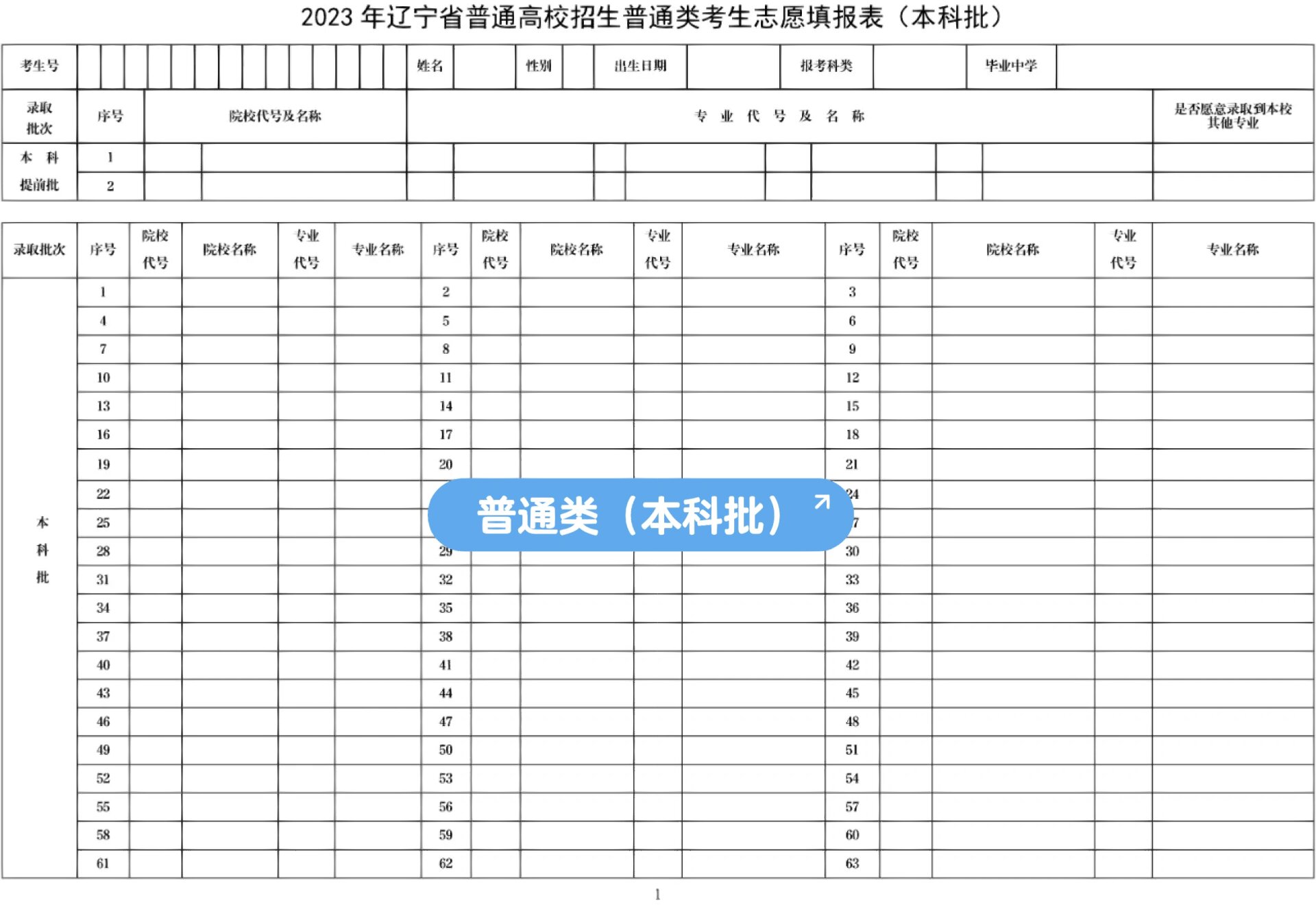 辽宁志愿表格
