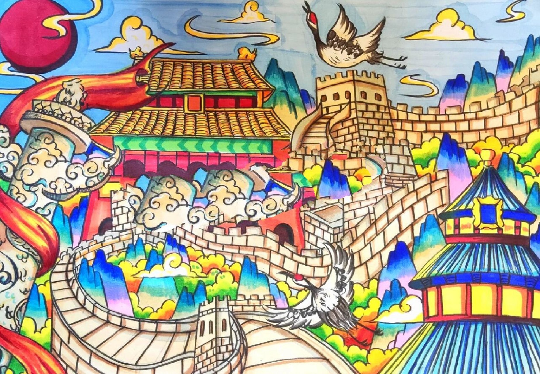 美丽中国主题画—《壮丽山河》 学生已参赛 07临摹,抄袭