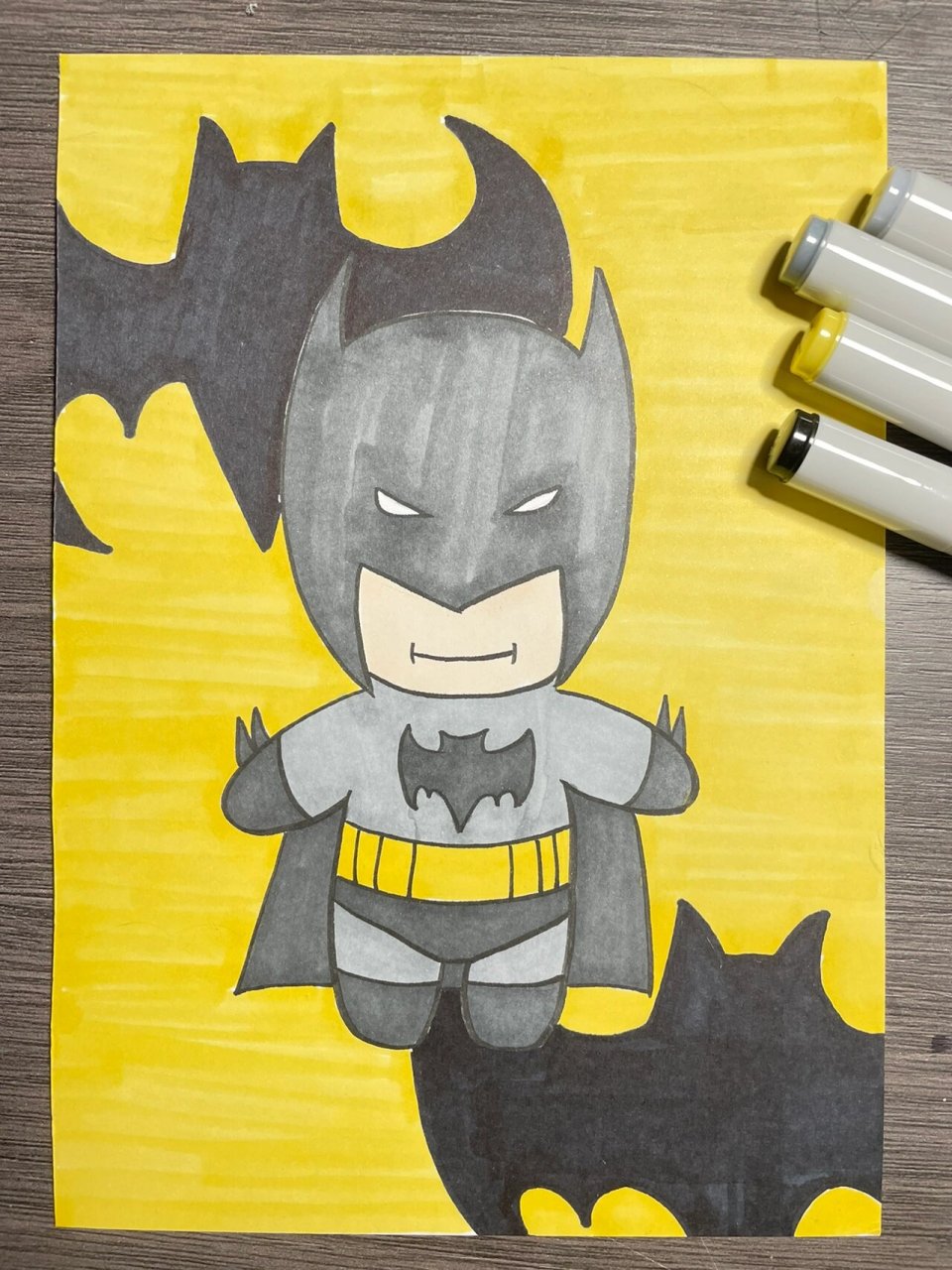 蝙蝠侠(马克笔)附过程 今天去看了电影90 画个卡通的吧 	 附上了