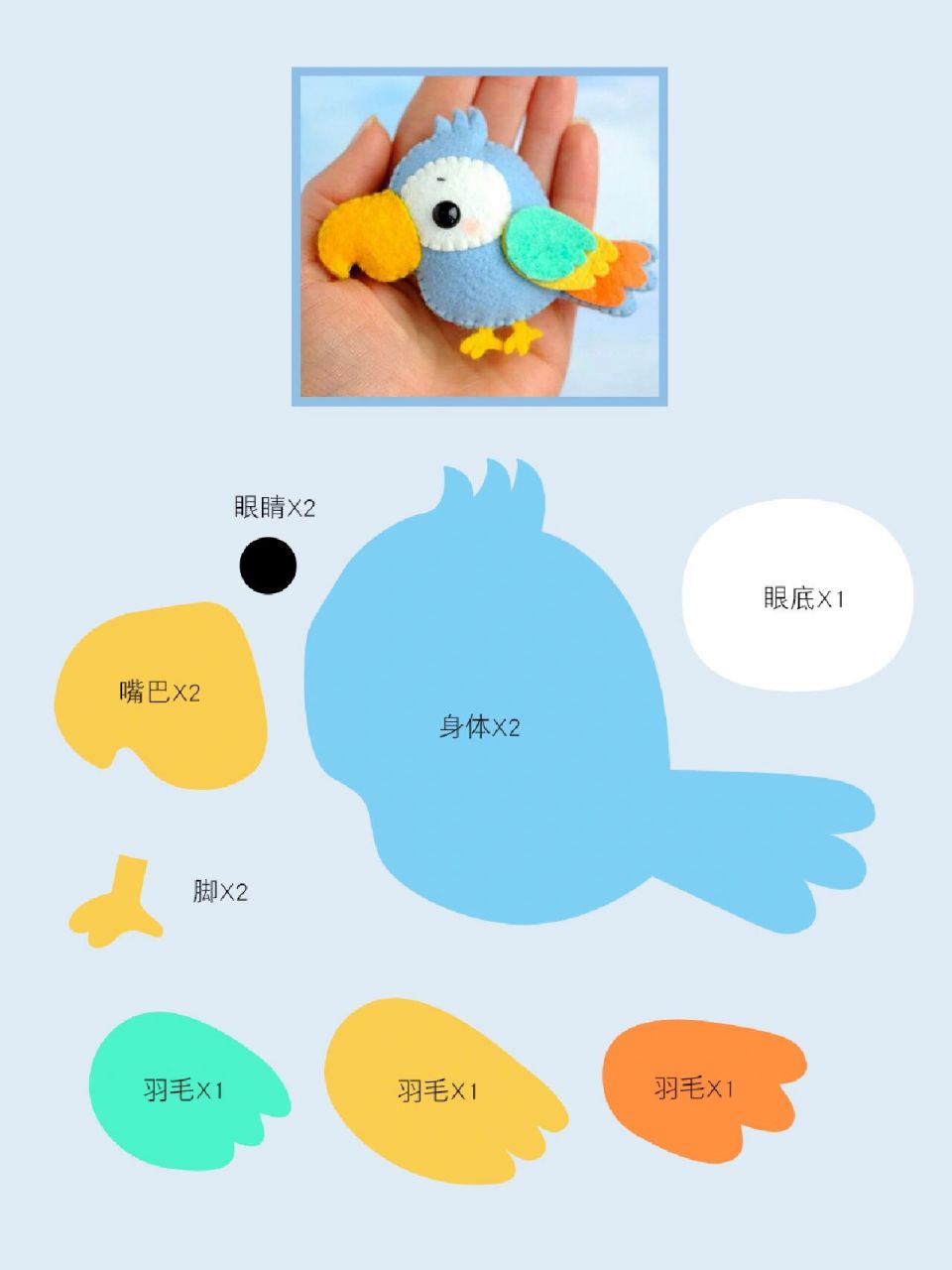 不织布手工|小鹦鹉00(附图纸) /小鹦鹉00 手工缝制为主,彩色羽毛