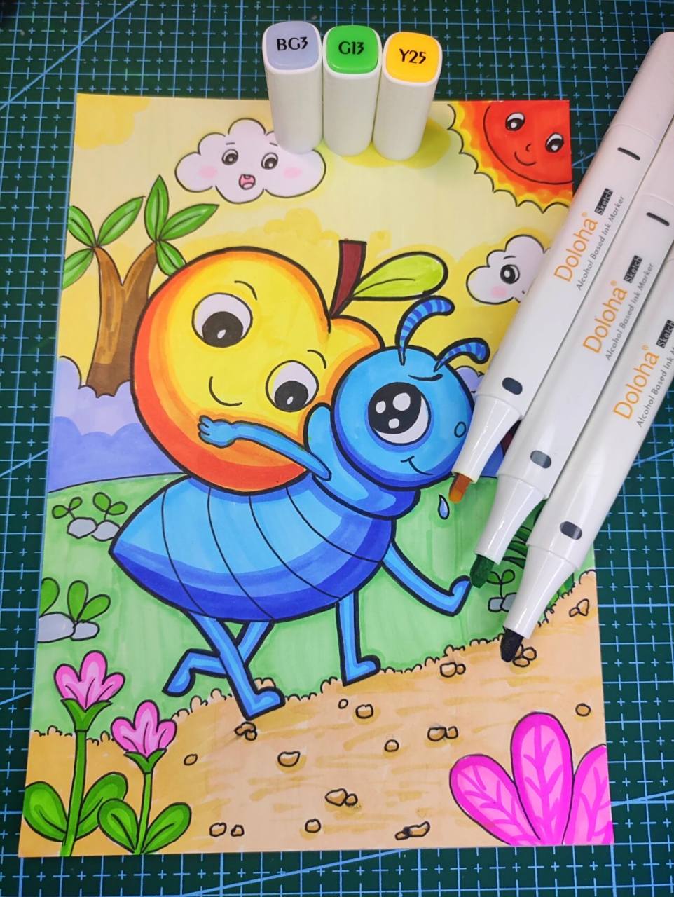 马克笔儿童画《蚂蚁搬家》