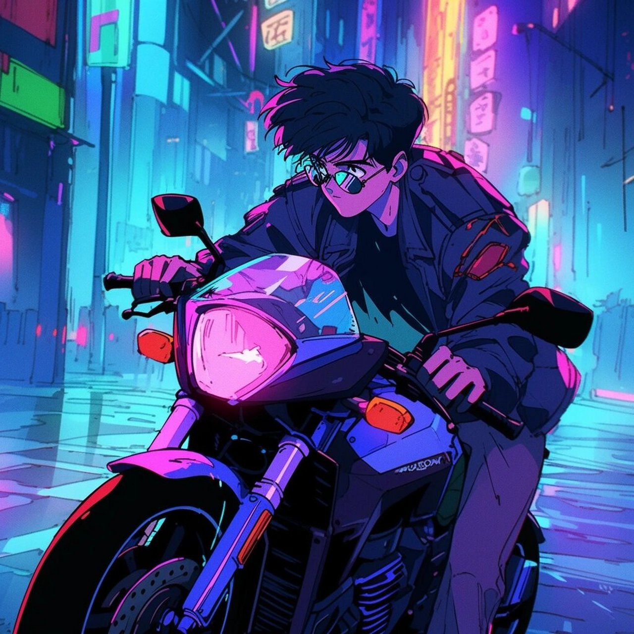 旧漫霓虹街道机车帅哥头像