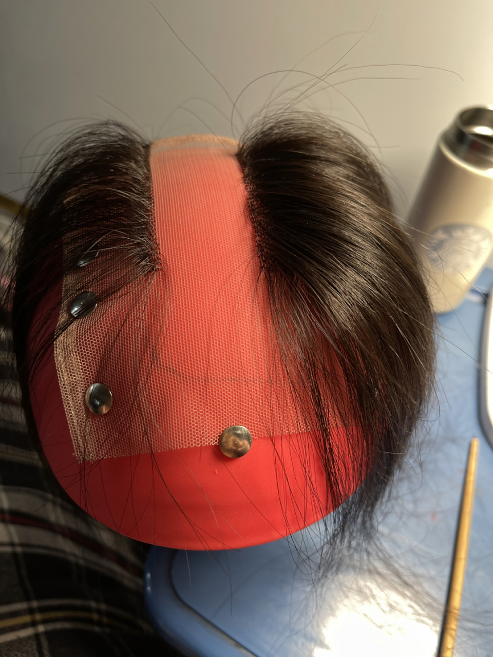 自己的头发织假发 看来我织的这款 智能中间分缝了