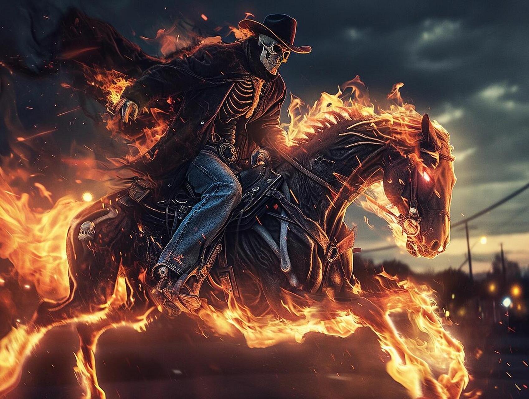 初代恶灵骑士 在月色下,恶灵骑士,身披黑夜,驾驭火焰骏马,穿梭于荒凉