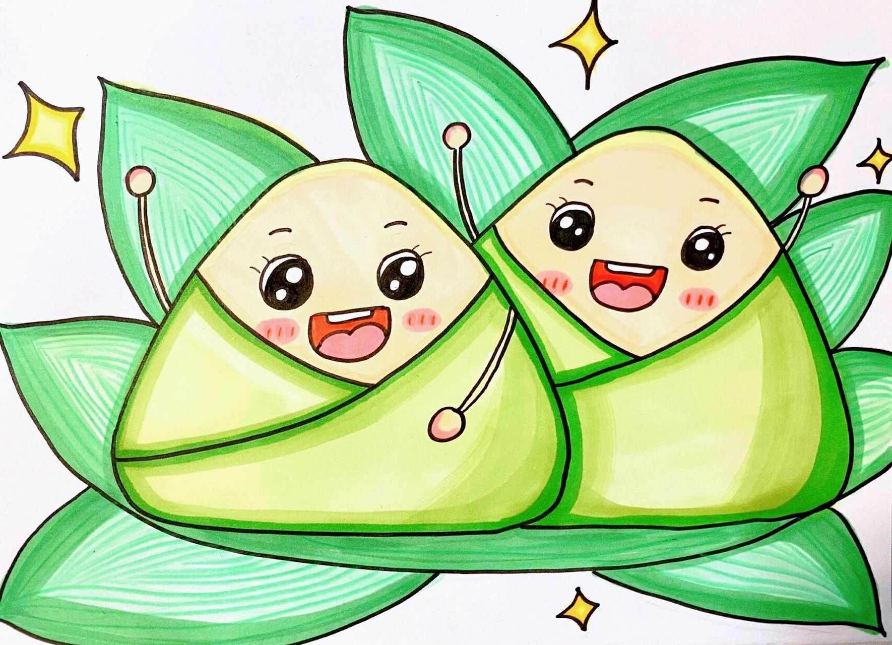 00儿童画|《粽子》 06粽子的画法和涂色都比较简单,适合年龄较小