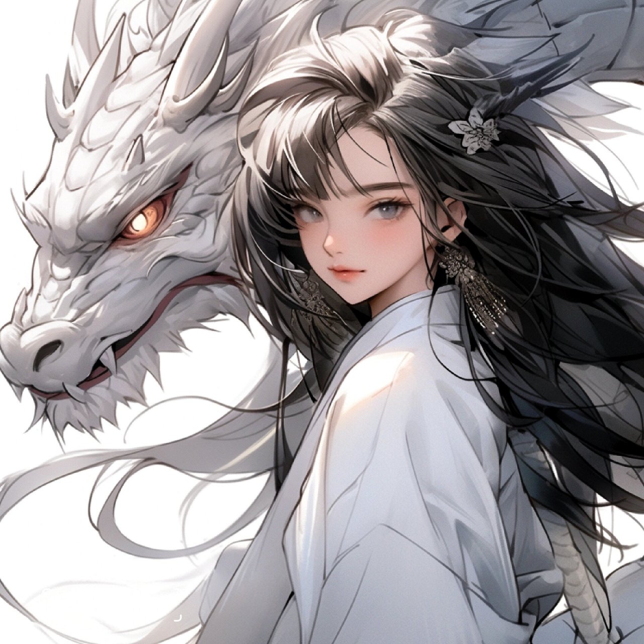 女生头像|龙年特辑丨国风白龙转运少女壁纸