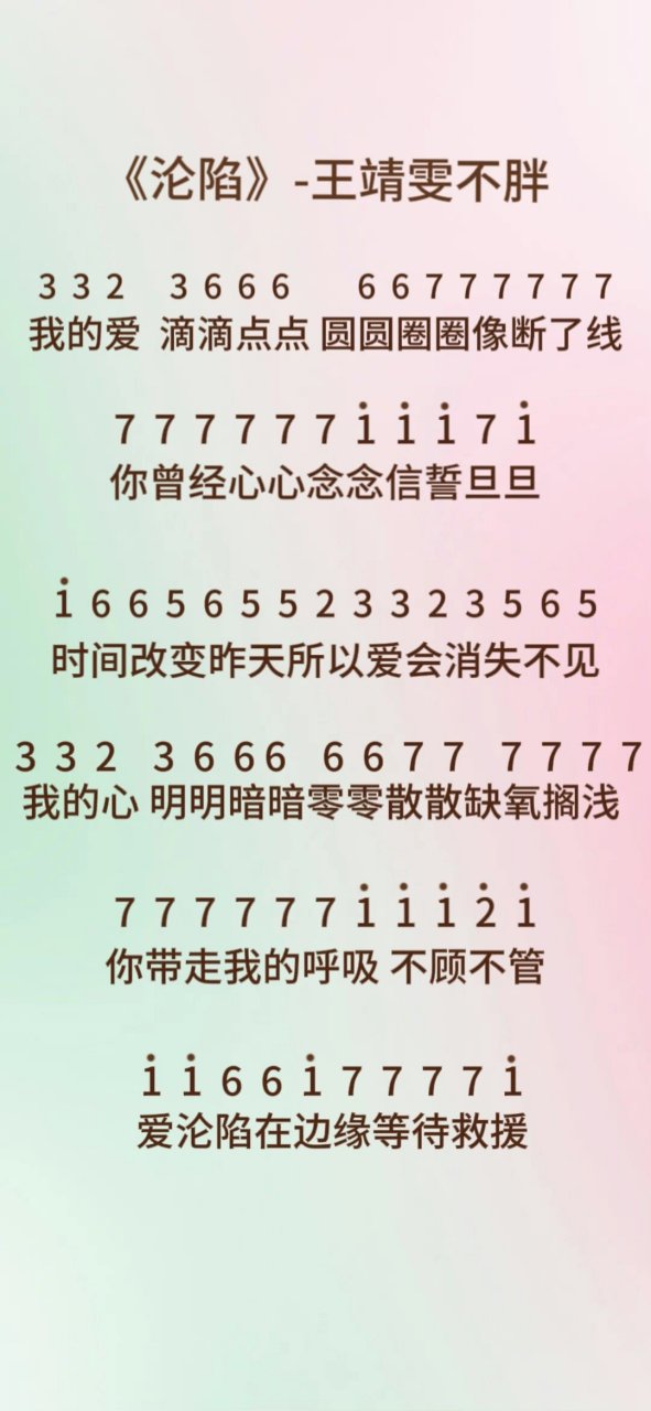 《沦陷》钢琴谱简谱来啦!